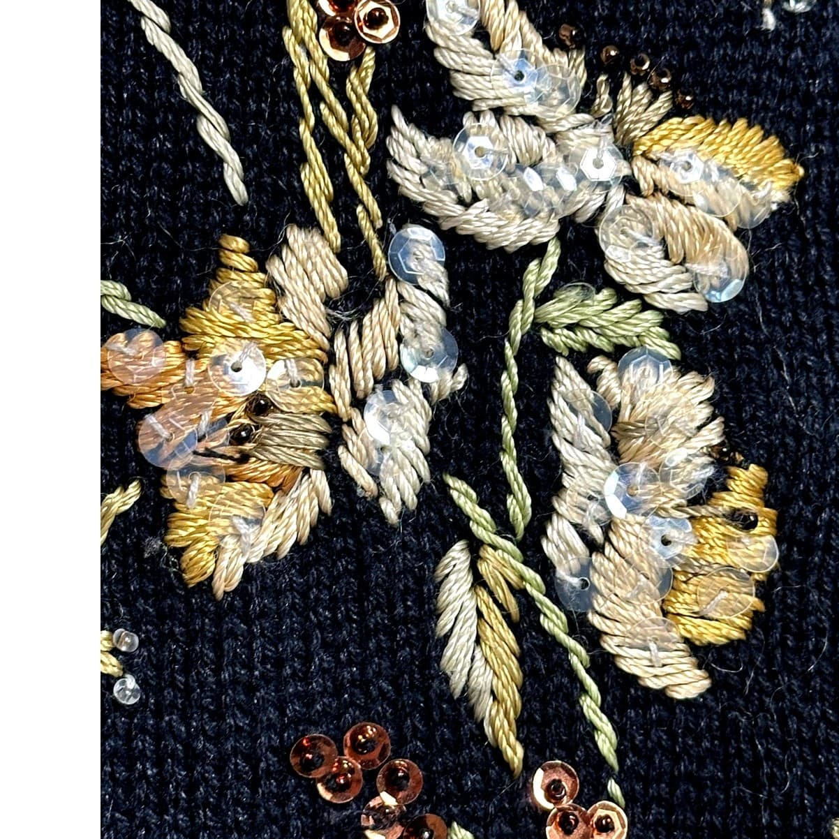 Tiara Women Black Woven Embroidered & Sequined Floral Pattern Sweater Size 18/20 - Thumbnail 8