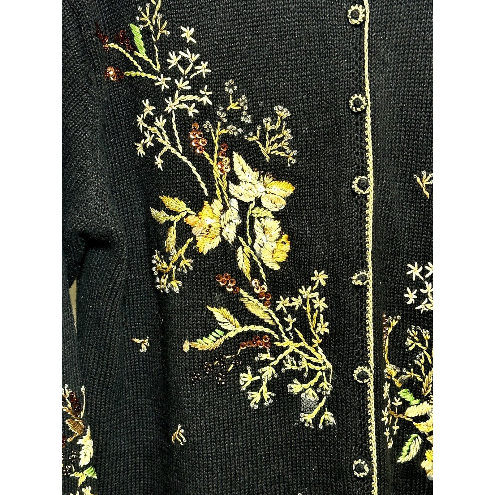 Tiara Women Black Woven Embroidered & Sequined Floral Pattern Sweater Size 18/20 - Thumbnail 17
