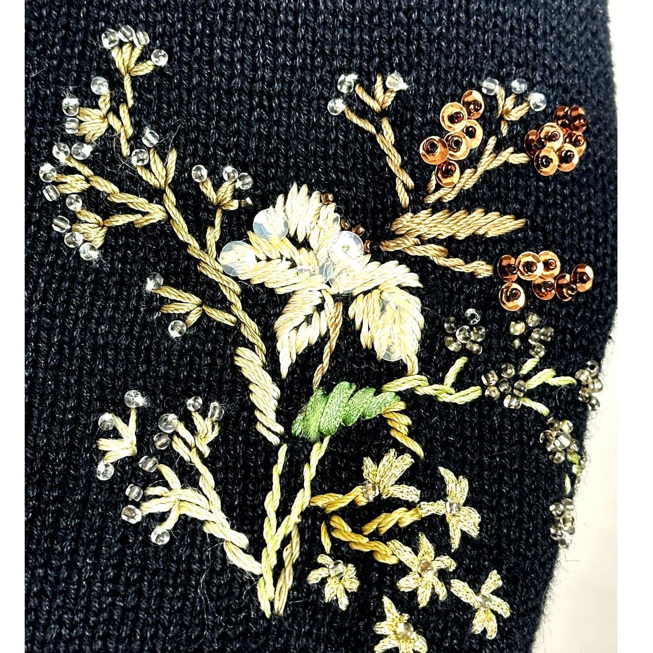 Tiara Women Black Woven Embroidered & Sequined Floral Pattern Sweater Size 18/20 - Thumbnail 6