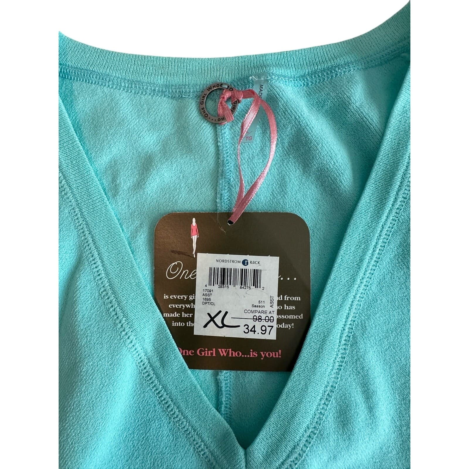One Girl Who Turquoise/Blue With Chevron Pattern Tank Top XL New With Tags - Thumbnail 2
