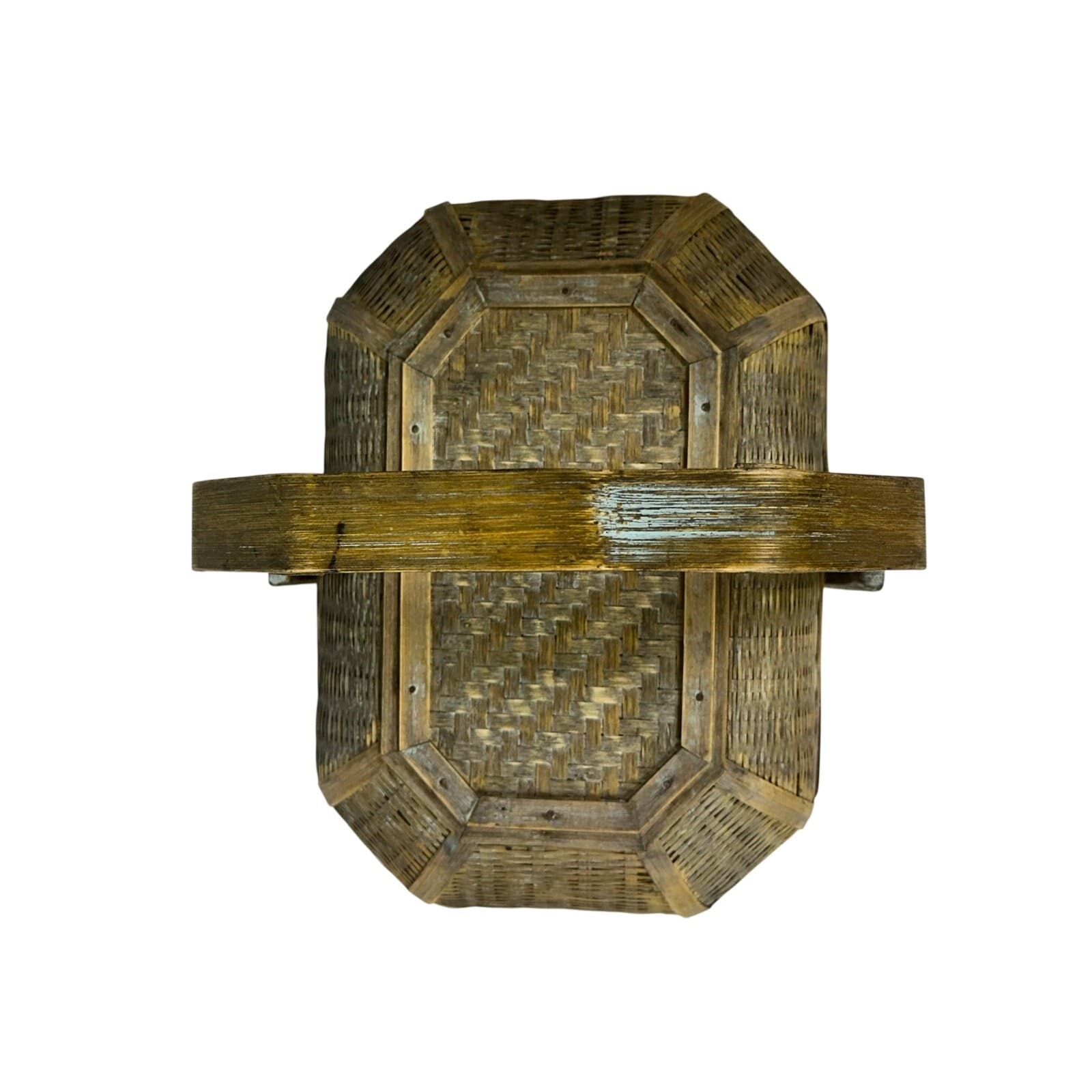 Woven Design Three Tier Basket Carved Decorative Handle Wash Finish - Thumbnail 9