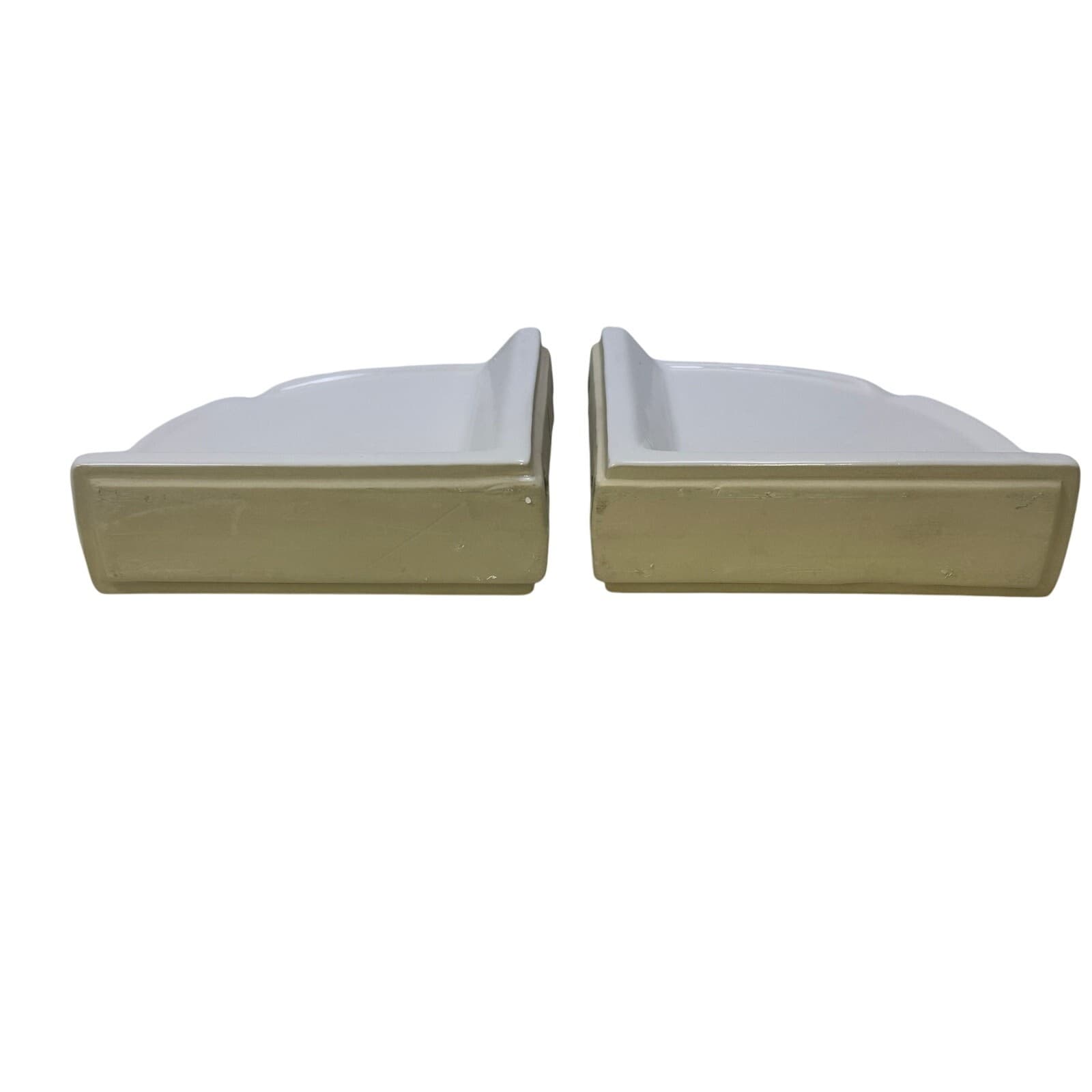 Pair Of Glazed White Ceramic Corner Shower Bath Shelves New - Thumbnail 4