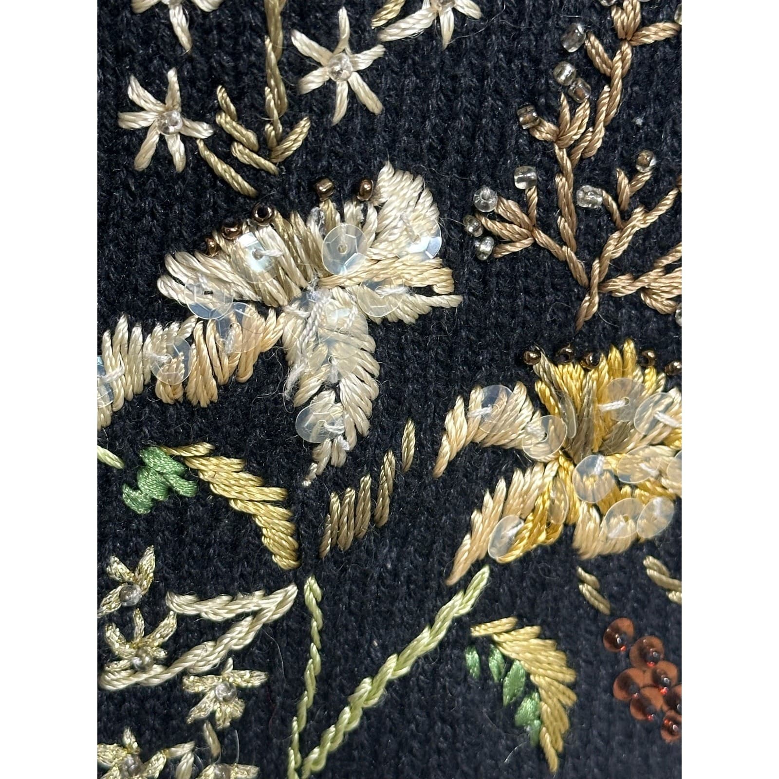 Tiara Women Black Woven Embroidered & Sequined Floral Pattern Sweater Size 18/20 - Thumbnail 13