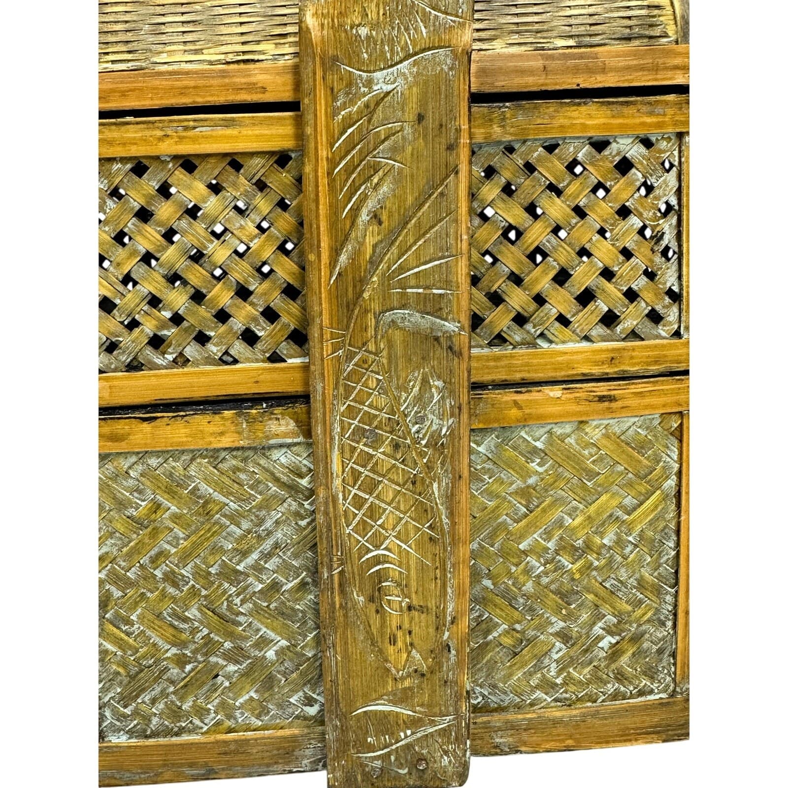 Woven Design Three Tier Basket Carved Decorative Handle Wash Finish - Thumbnail 11