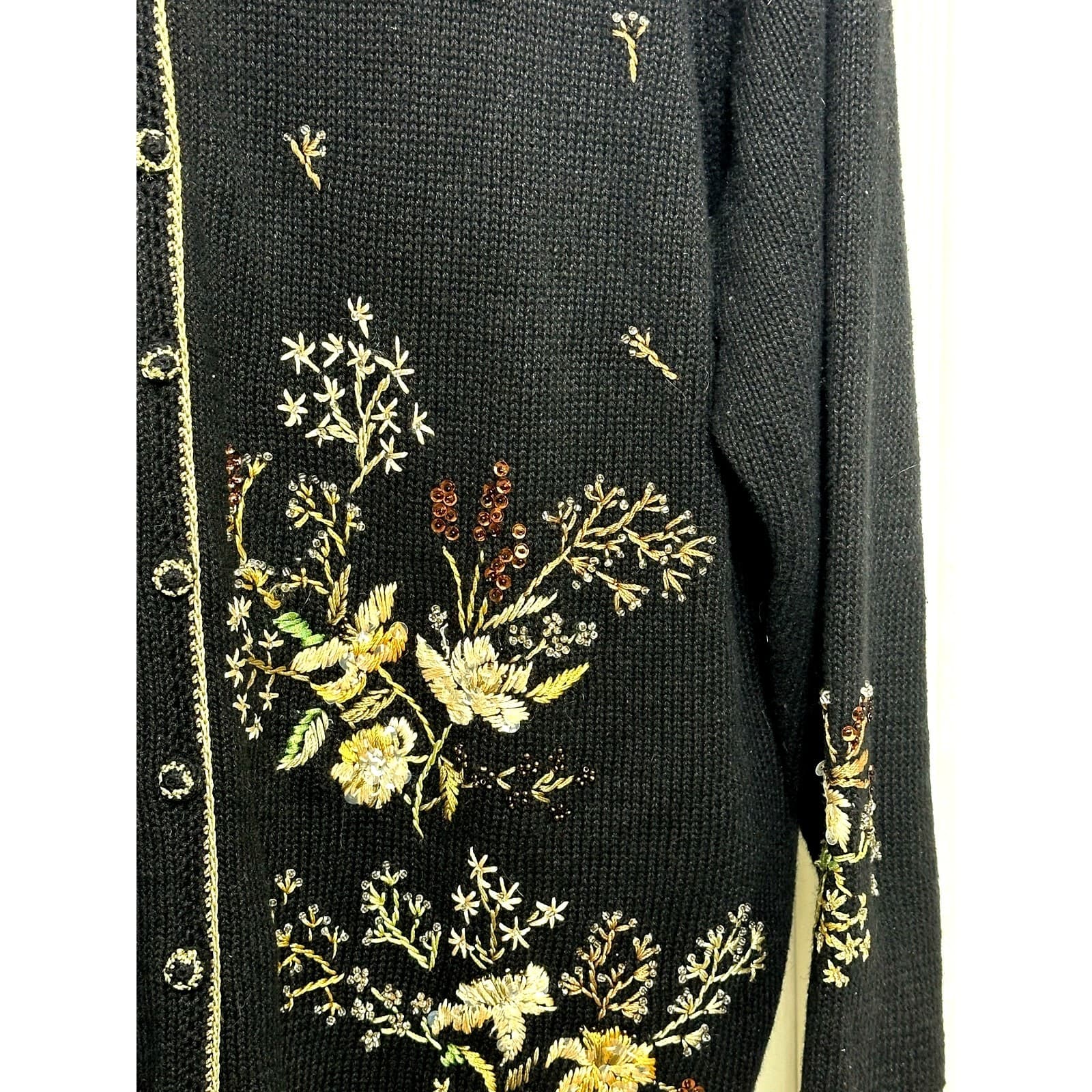 Tiara Women Black Woven Embroidered & Sequined Floral Pattern Sweater Size 18/20 - Thumbnail 16