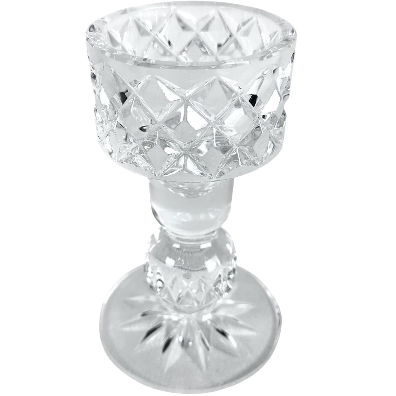 Diamond Point Latticed Clear Frosted Heavy Crystal Candle Cup Hurricane Base - Thumbnail 4