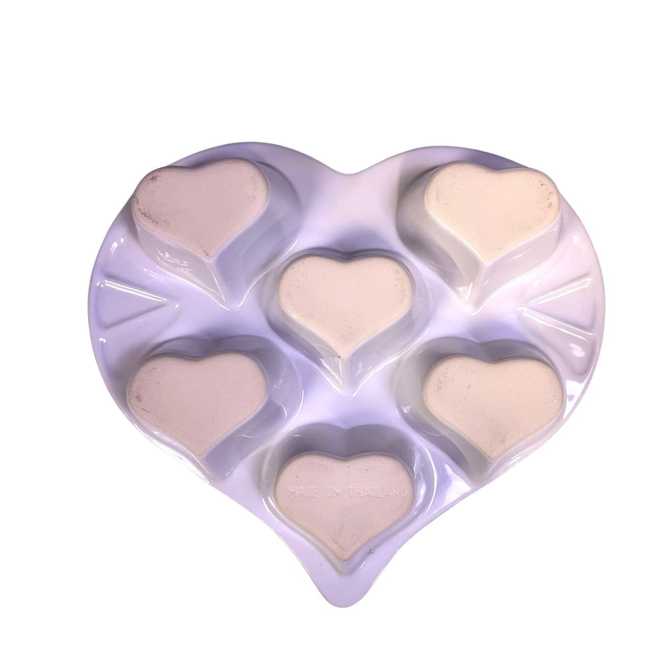 Vintage Pink Spongeware Heavy Heart Shaped Stoneware 6-Muffin Pan-Excellent - Thumbnail 5