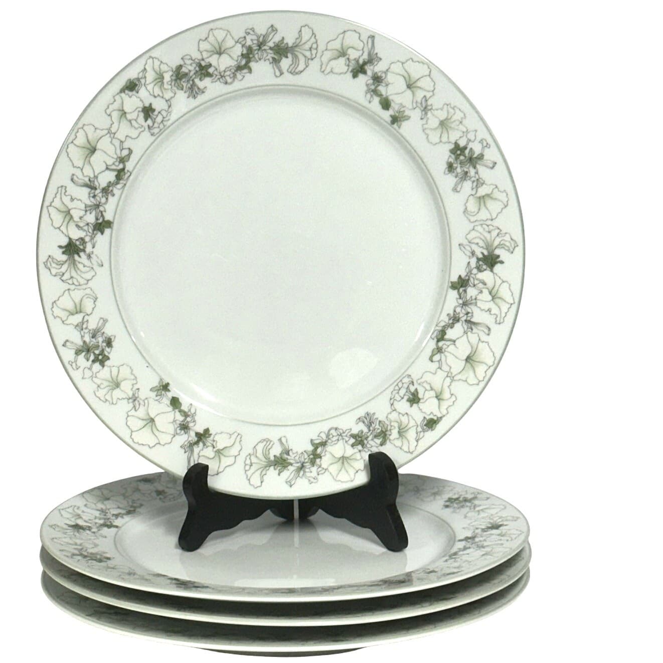 Watercolors Block Spal Portugal 'White Petunias' Dinner Plates-Set of 4