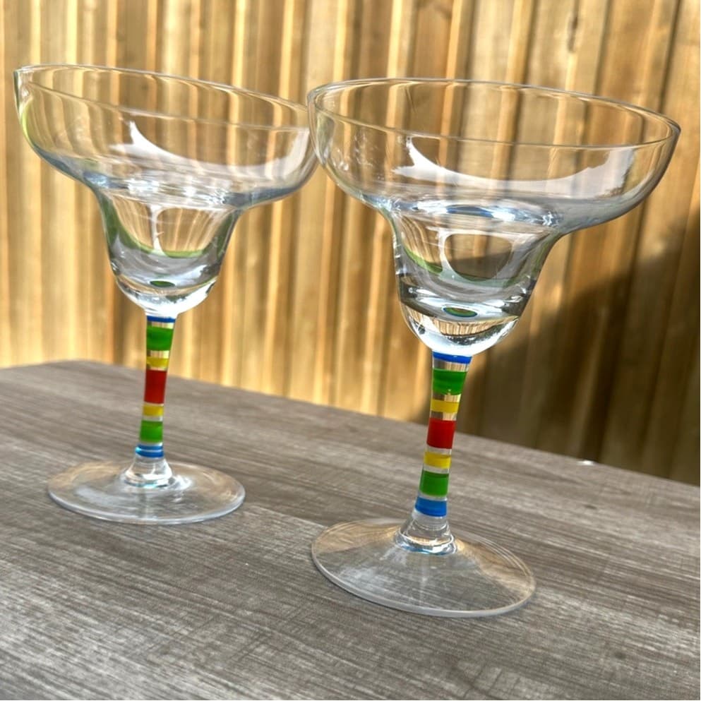 Whimsical Clear Glass Margarita Glasses Rainbow Hand Painted Stem-Set of 2 - Thumbnail 5