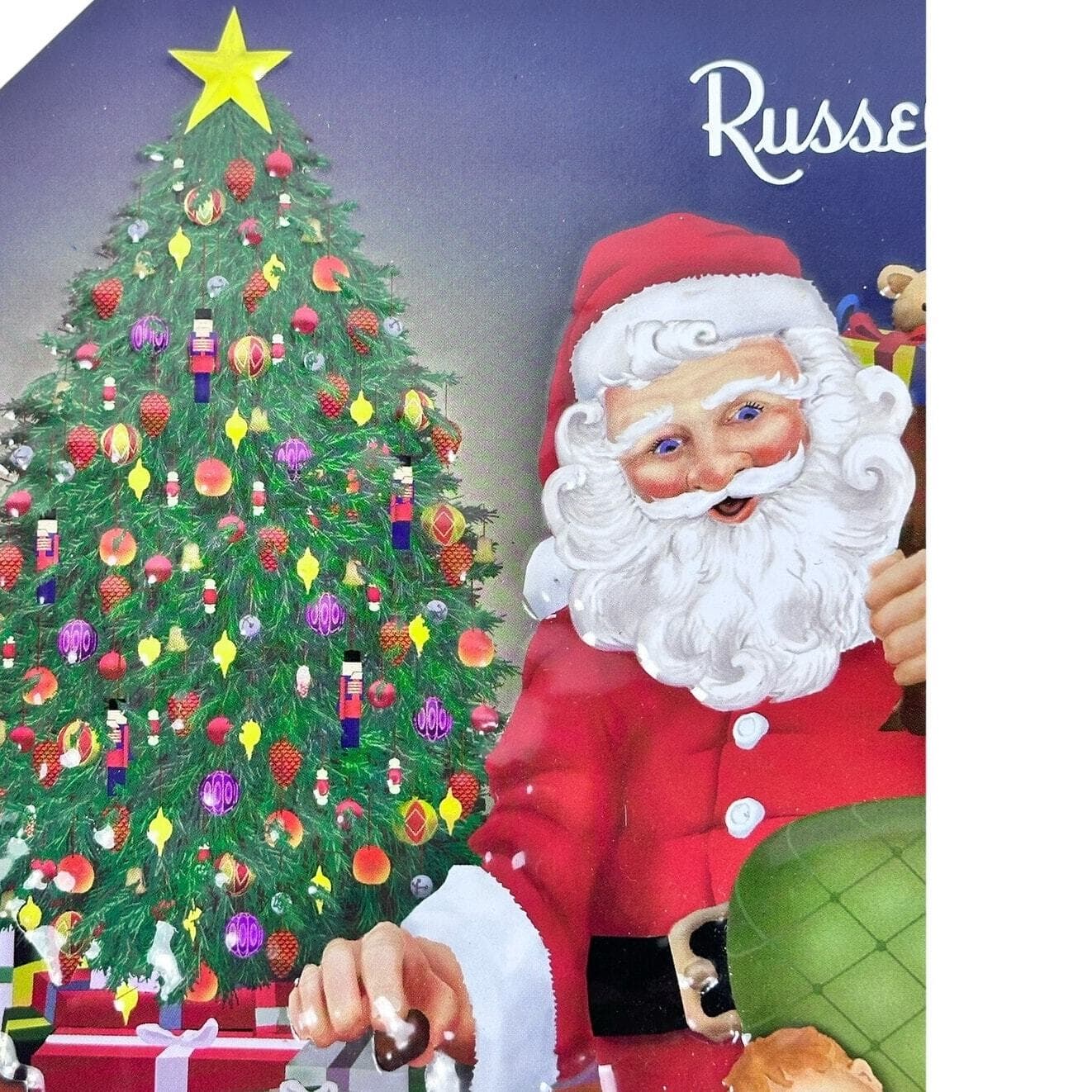 Russell Stover 2007 Hinged Embossed Christmas Tin Santa with Child in Chair! - Thumbnail 2