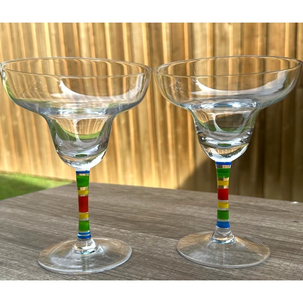 Whimsical Clear Glass Margarita Glasses Rainbow Hand Painted Stem-Set of 2 - Thumbnail 3