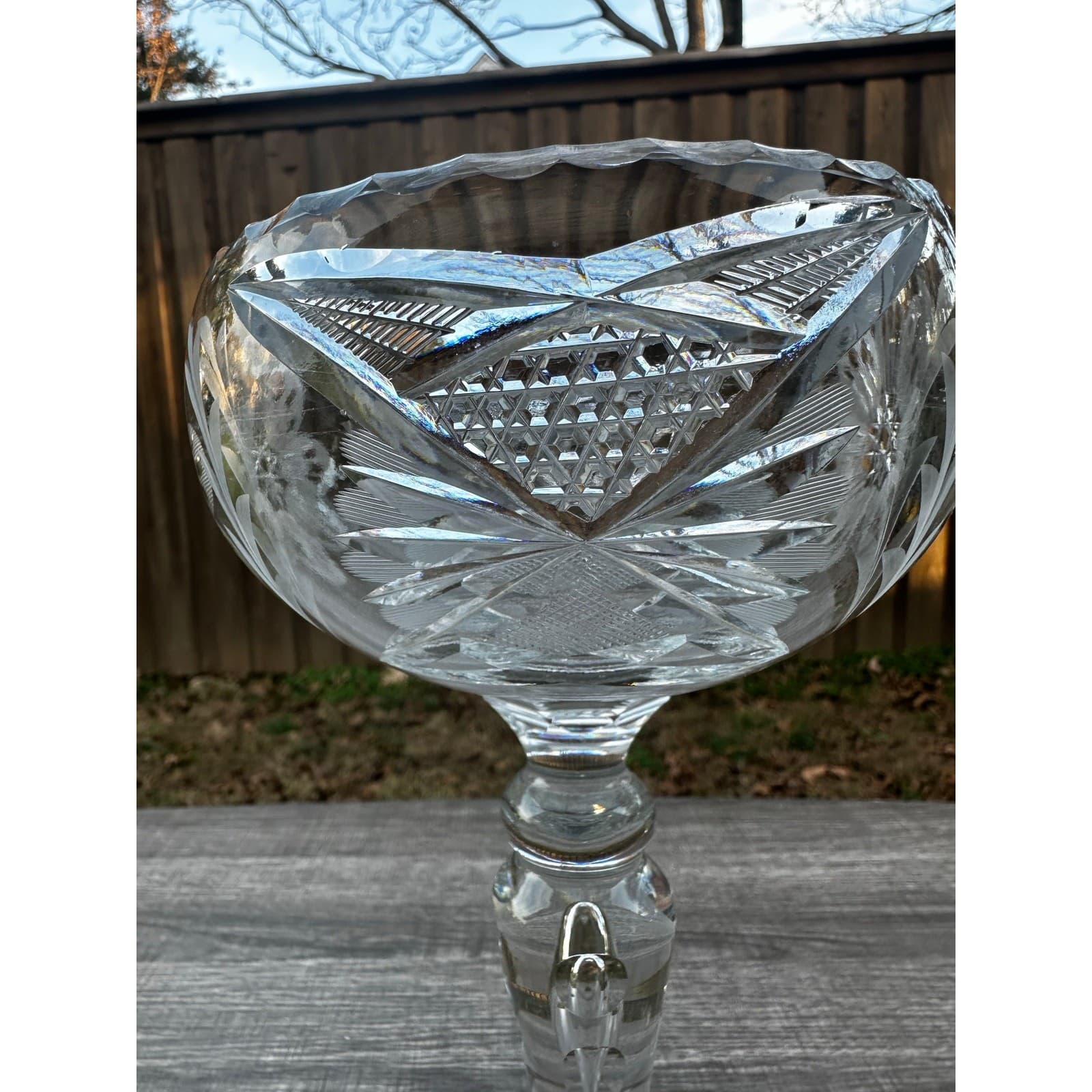 American Brilliant Period Cut Glass Heavy Crystal Compote-Elegant-Exquisite - Thumbnail 11