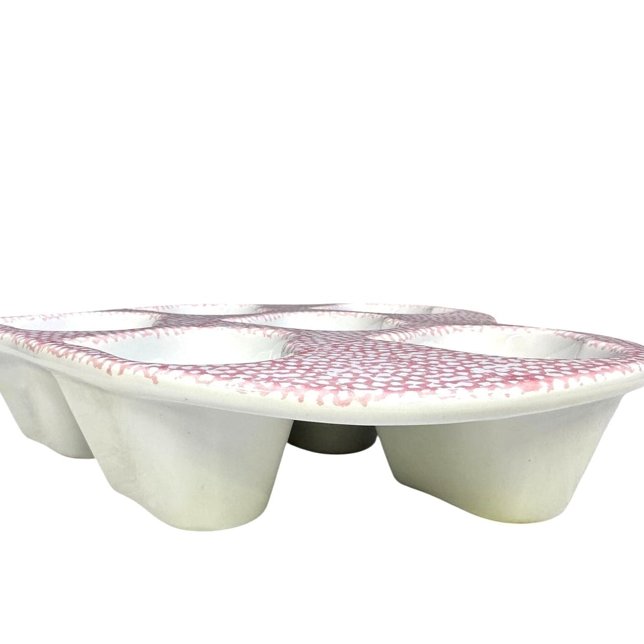 Vintage Pink Spongeware Heavy Heart Shaped Stoneware 6-Muffin Pan-Excellent - Thumbnail 4