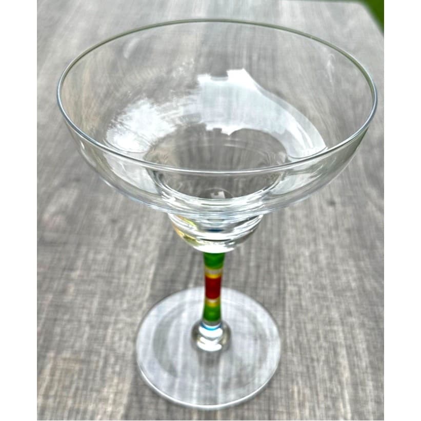 Whimsical Clear Glass Margarita Glasses Rainbow Hand Painted Stem-Set of 2 - Thumbnail 2
