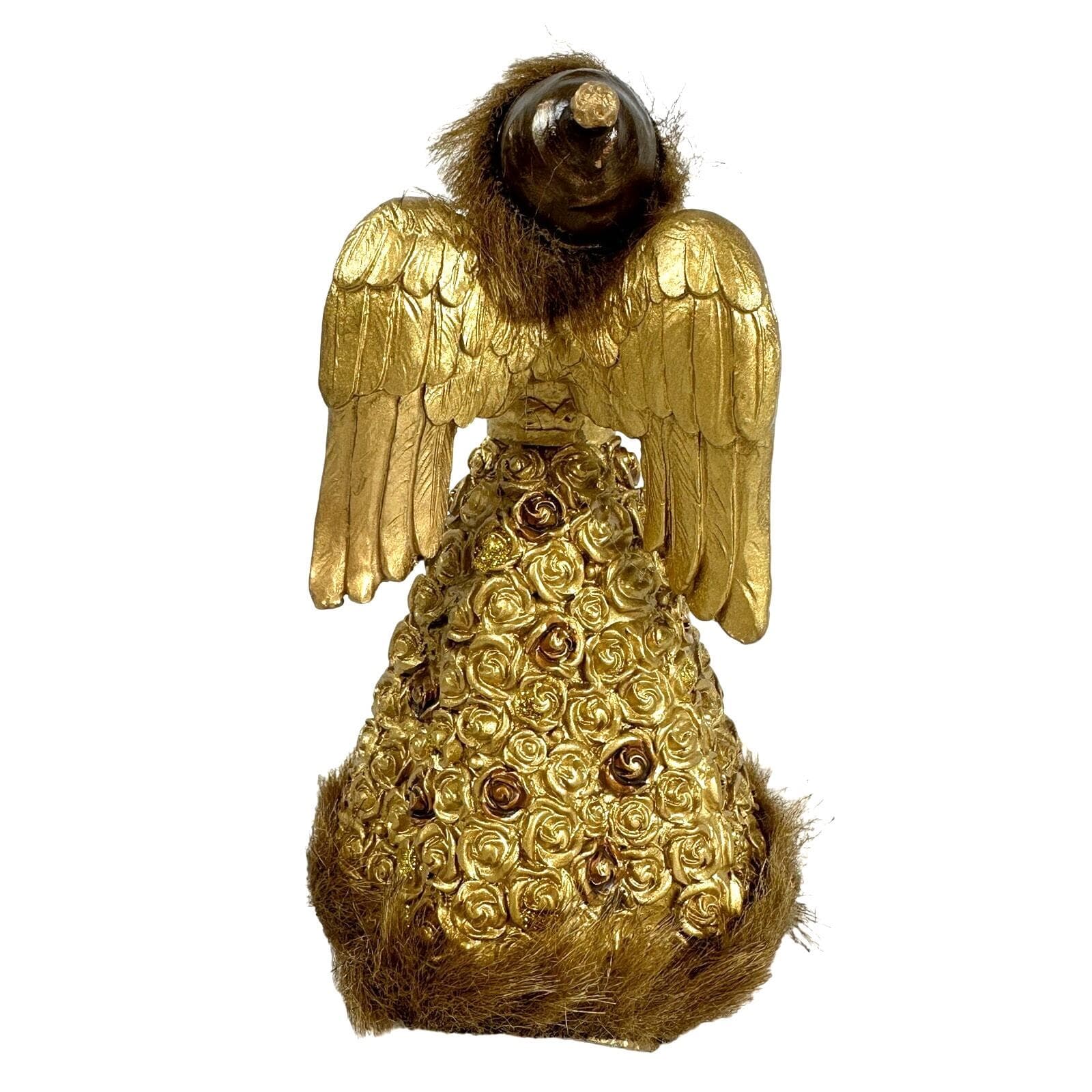 Cracker Barrel Season of Glory Gold Angel with Bird Faux Fur Trim Vintage-Nice! - Thumbnail 7