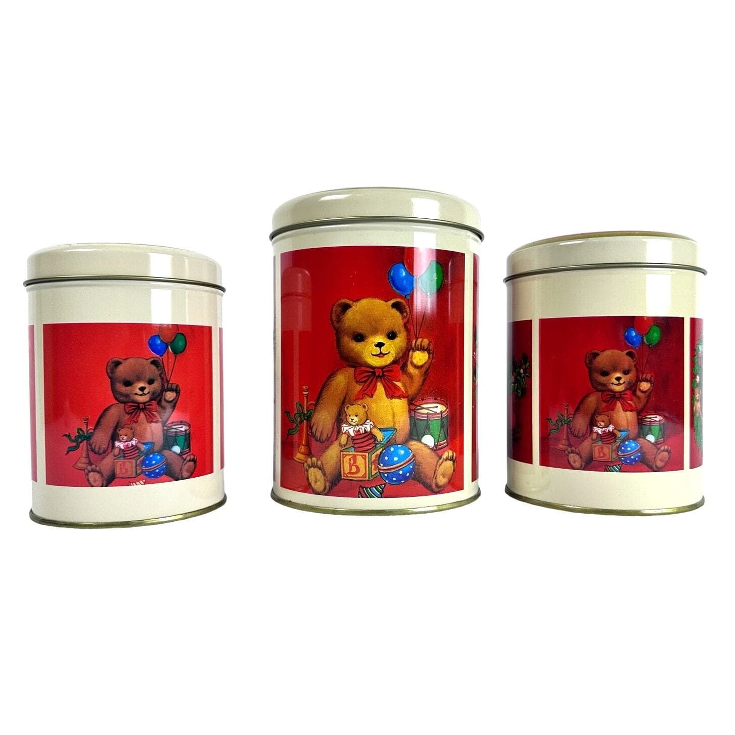 Nesting/Stacking Christmas Tins New Never Used Rocking Horse Sleigh Teddy Bear! - Thumbnail 3