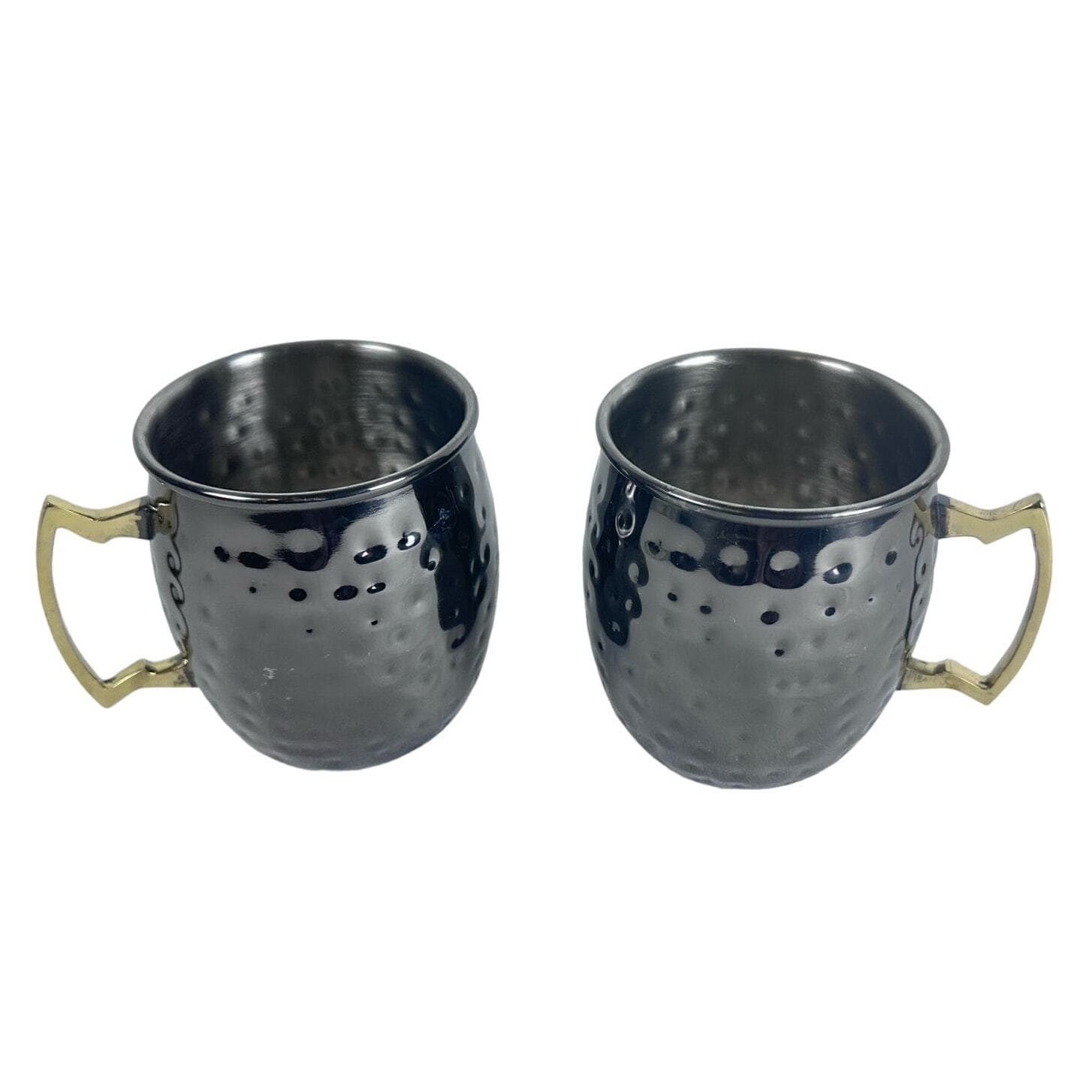 Moscow Mule Stainless Steel Mugs Gunmetal Gray Brass Handles-Set of 2-Excellent! - Thumbnail 2