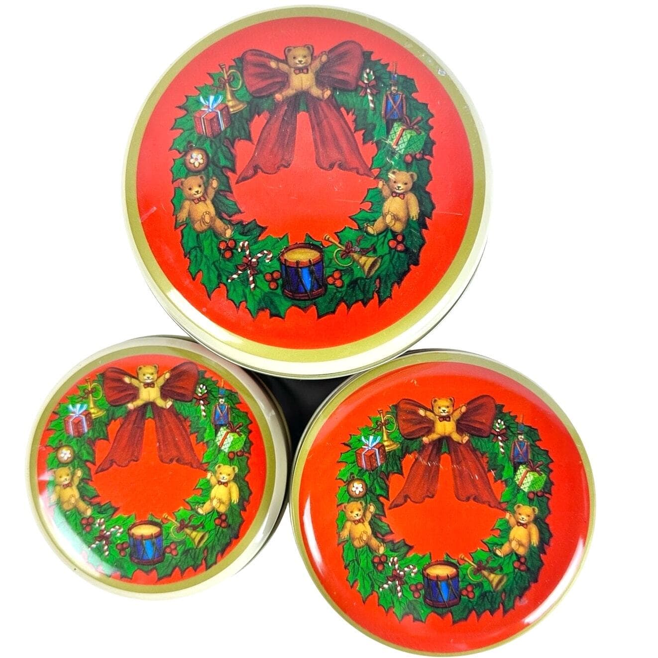 Nesting/Stacking Christmas Tins New Never Used Rocking Horse Sleigh Teddy Bear! - Thumbnail 4