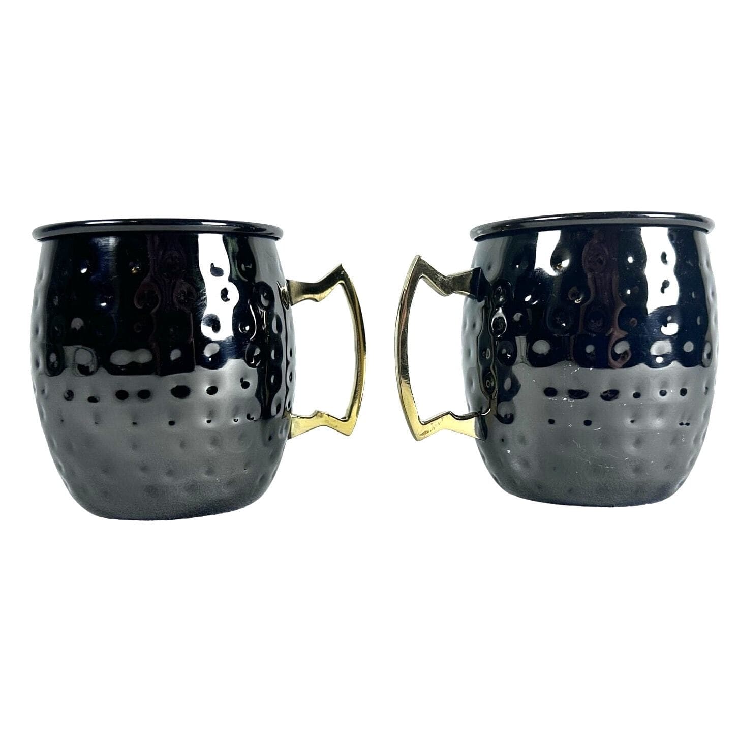 Moscow Mule Stainless Steel Mugs Gunmetal Gray Brass Handles-Set of 2-Excellent! - Thumbnail 4