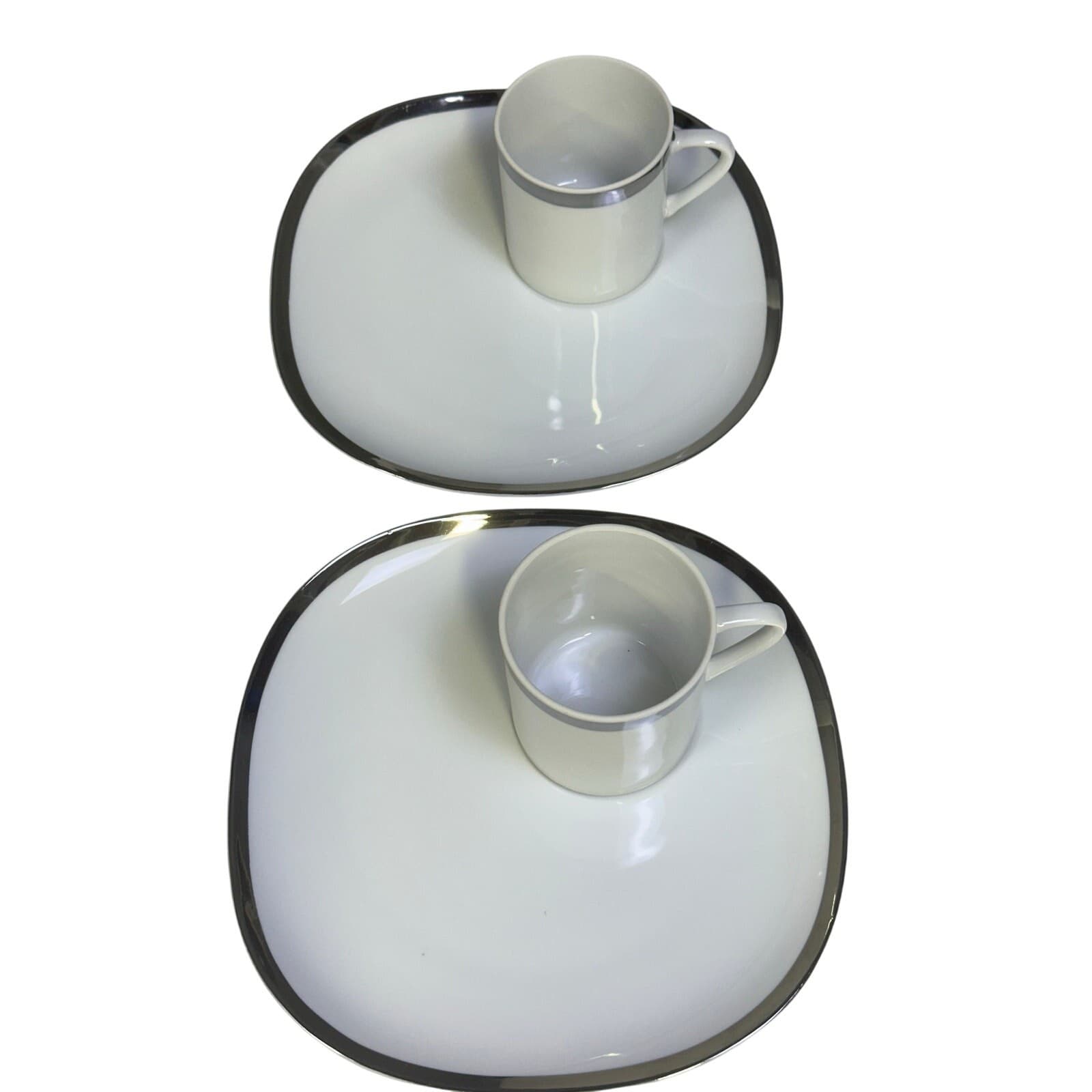 White and Platinum Square Luncheon/Coffee/Tea Snack Set-Set of 4 - Thumbnail 3