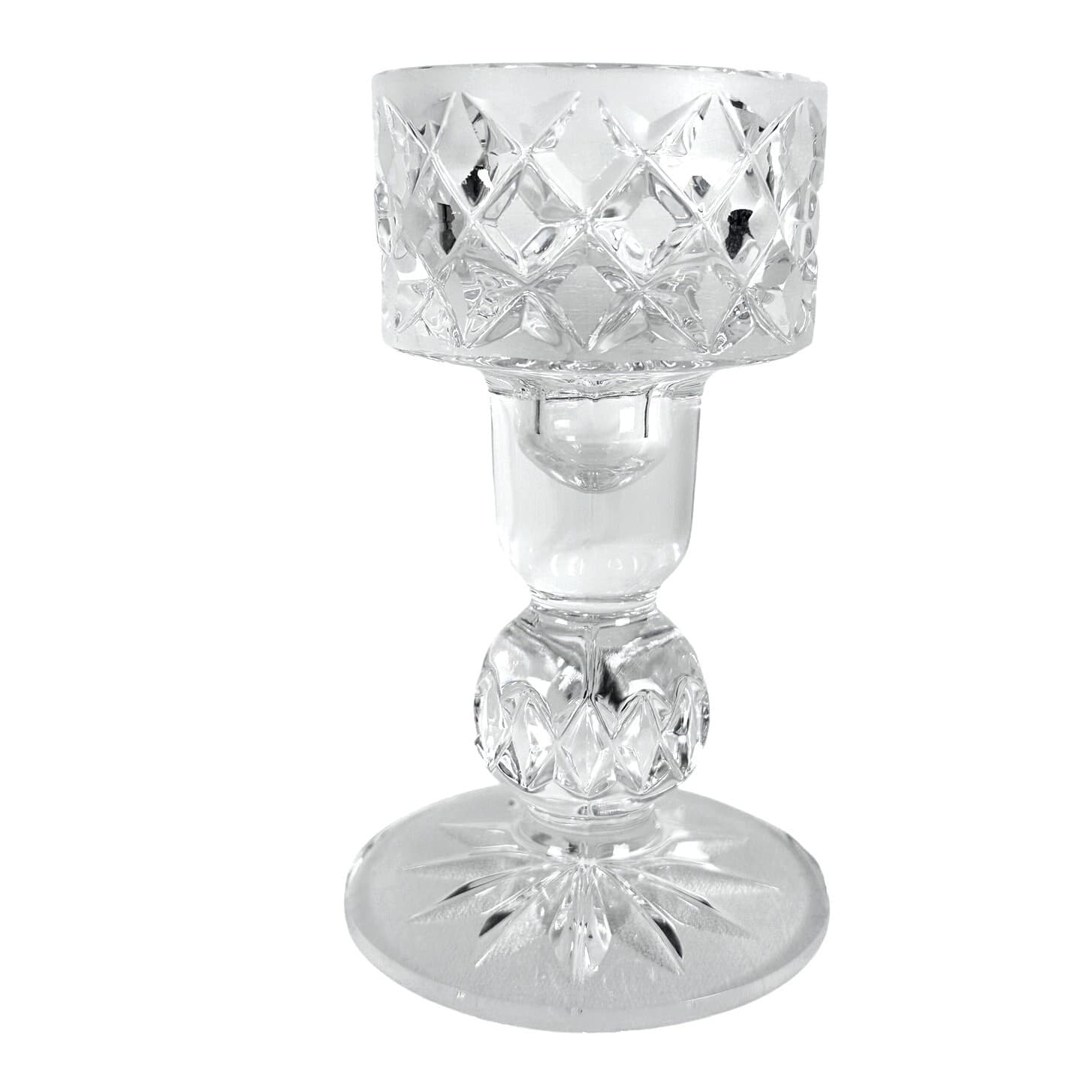 Diamond Point Latticed Clear Frosted Heavy Crystal Candle Cup Hurricane Base - Thumbnail 6