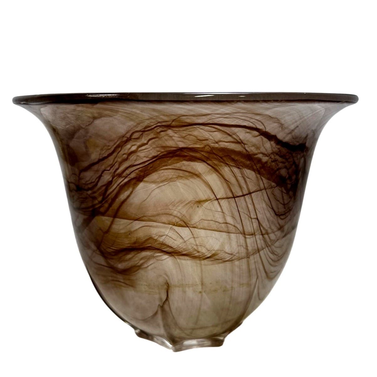 Late 20th Century Hand Blown Art Glass Bowl Vase Pulled Feather Cloud Technique