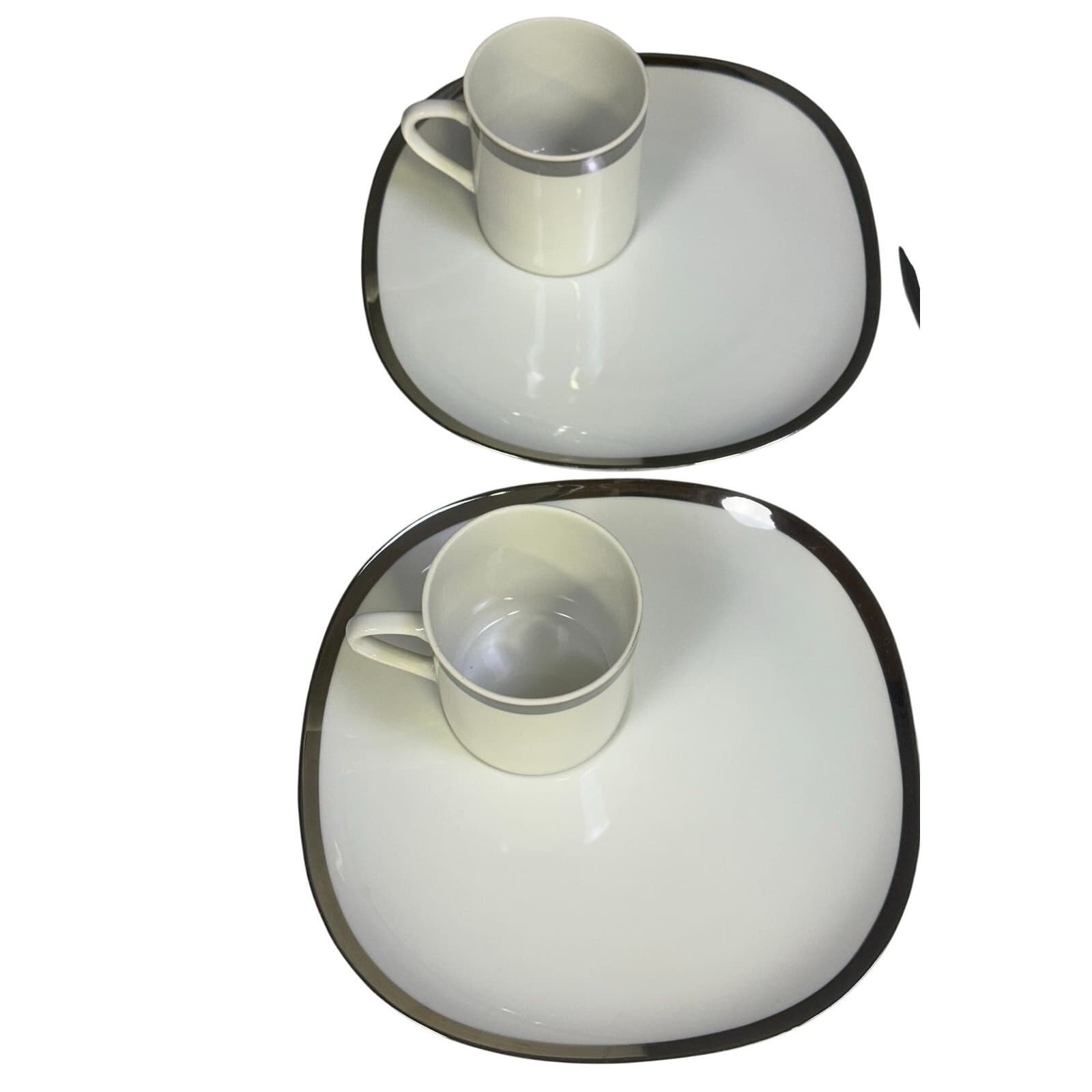 White and Platinum Square Luncheon/Coffee/Tea Snack Set-Set of 4 - Thumbnail 4