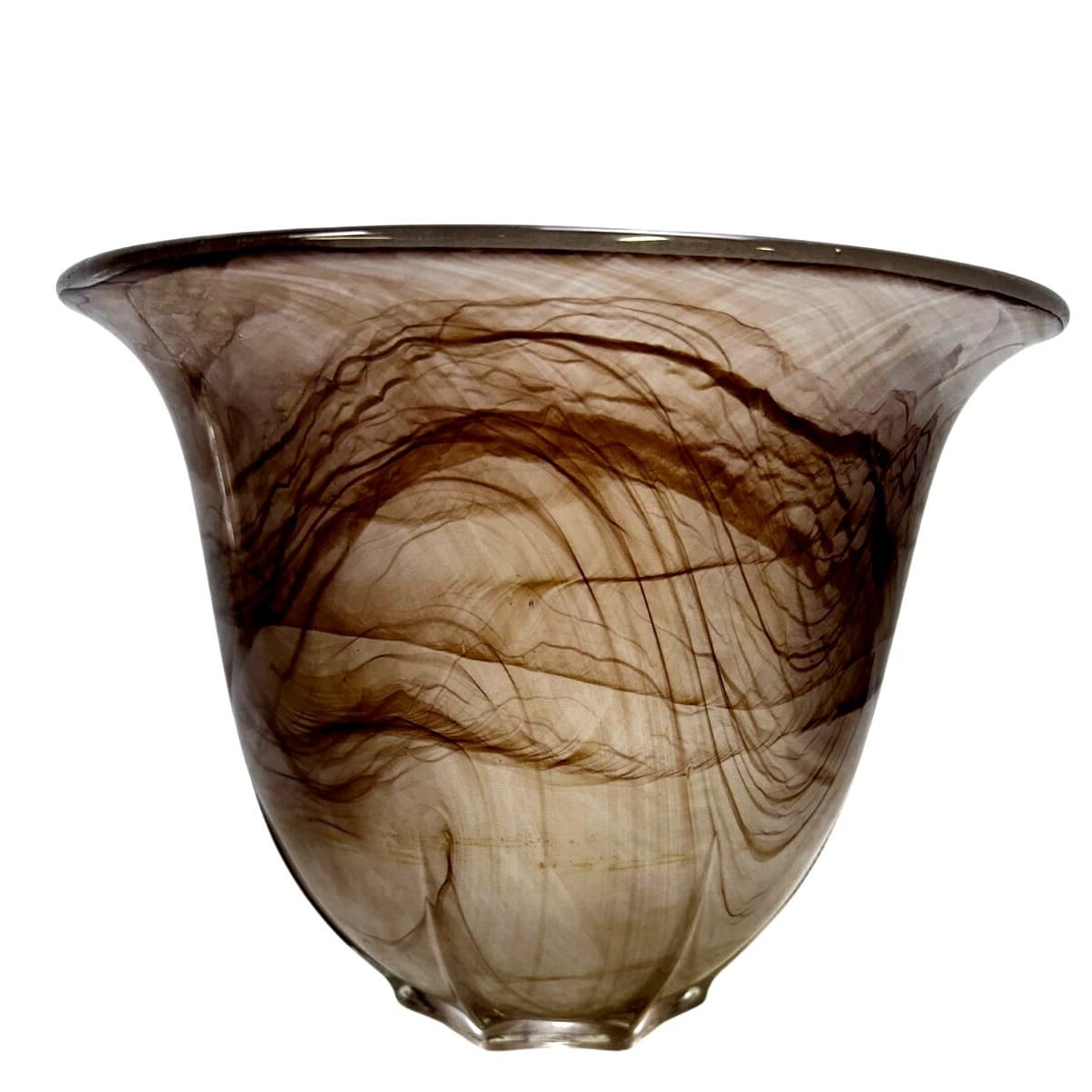 Late 20th Century Hand Blown Art Glass Bowl Vase Pulled Feather Cloud Technique - Thumbnail 3