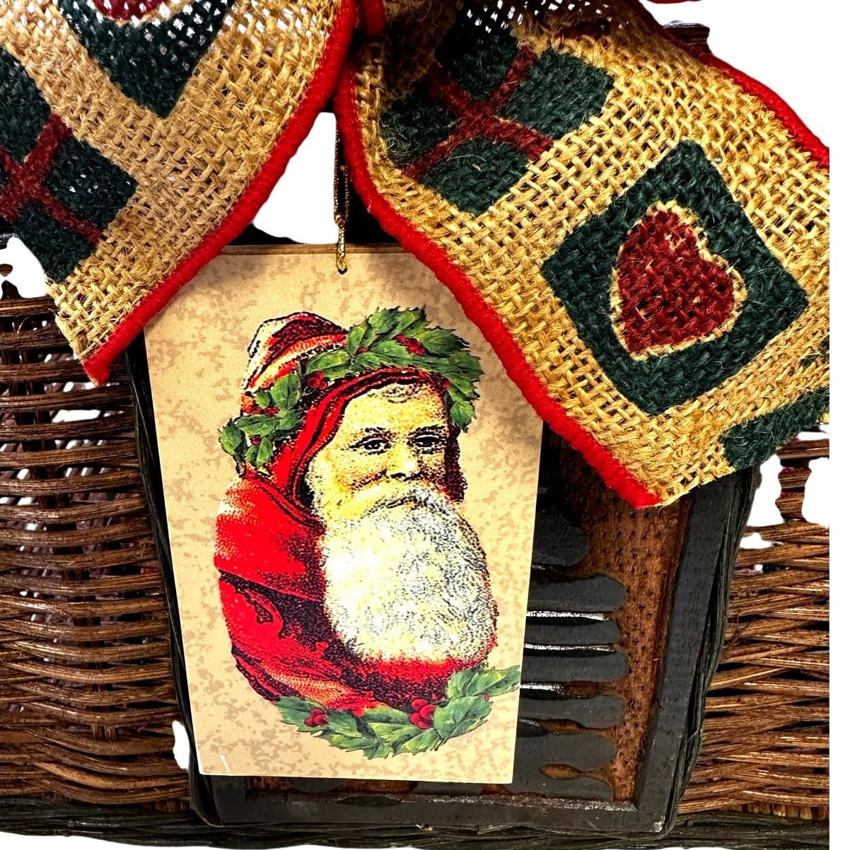 Bed Bath and Body Works Large Vintage Holiday Basket with Burlap Bow and Cloth - Thumbnail 5