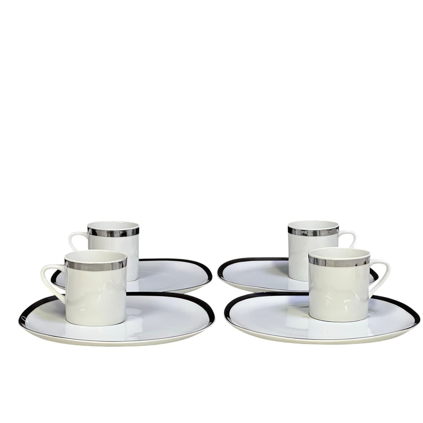 White and Platinum Square Luncheon/Coffee/Tea Snack Set-Set of 4 - Thumbnail 2