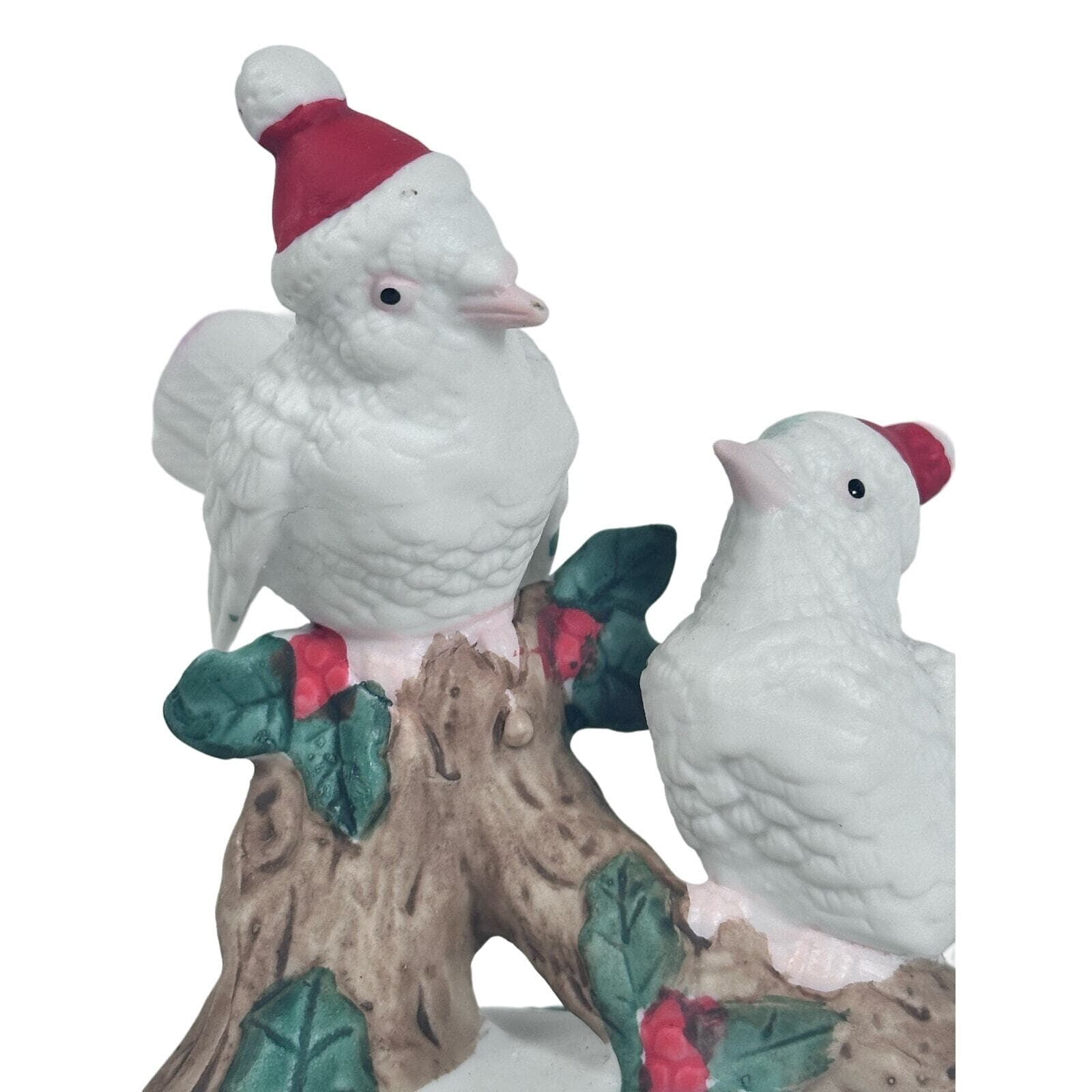 White Birds w/Santa Hats Snow Holly Christmas Music Box Plays Deck the Halls! - Thumbnail 2