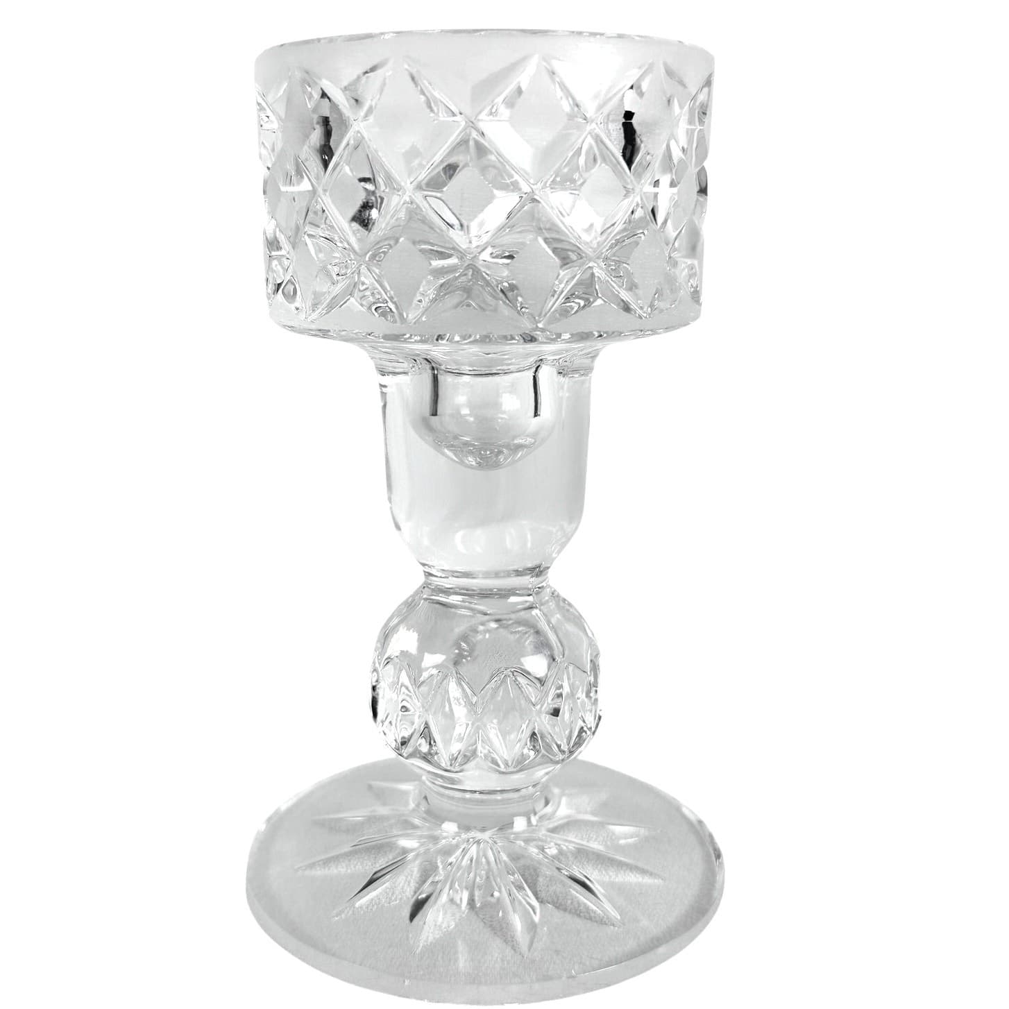 Diamond Point Latticed Clear Frosted Heavy Crystal Candle Cup Hurricane Base