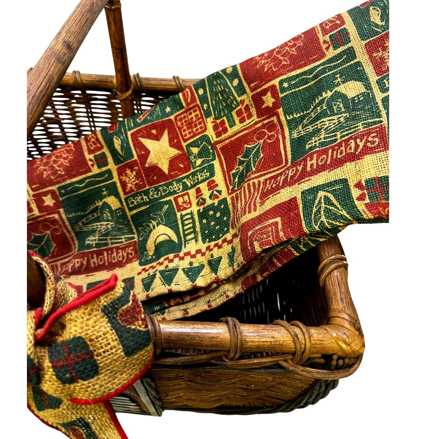 Bed Bath and Body Works Large Vintage Holiday Basket with Burlap Bow and Cloth - Thumbnail 8