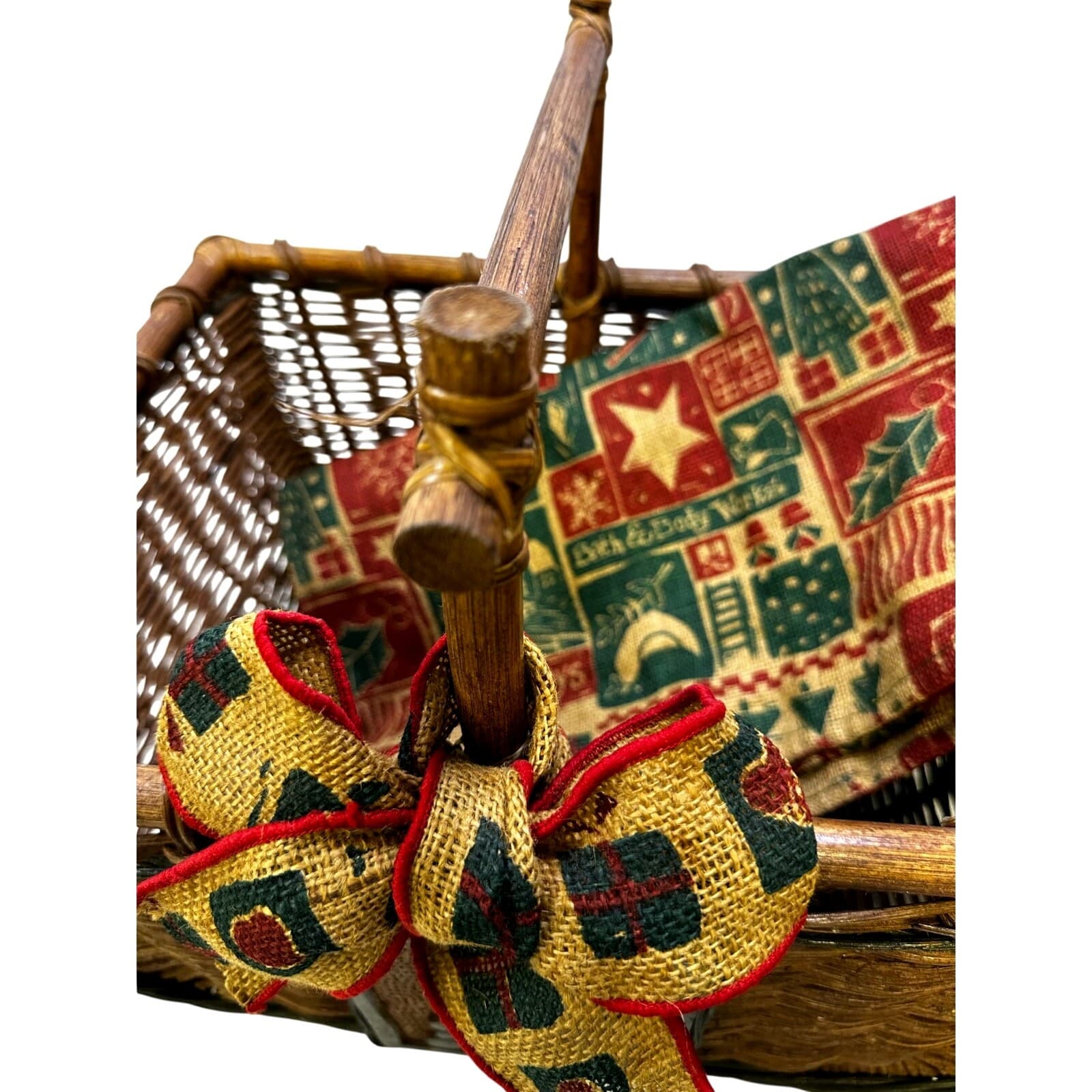 Bed Bath and Body Works Large Vintage Holiday Basket with Burlap Bow and Cloth - Thumbnail 6