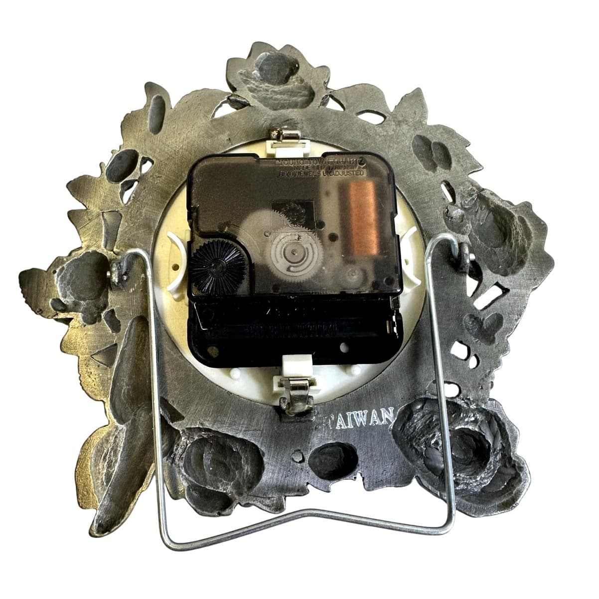 Pair Lovely Rose Rimmed Pewter Colored Metal Frame Quartz Clock by Waltham - Thumbnail 5