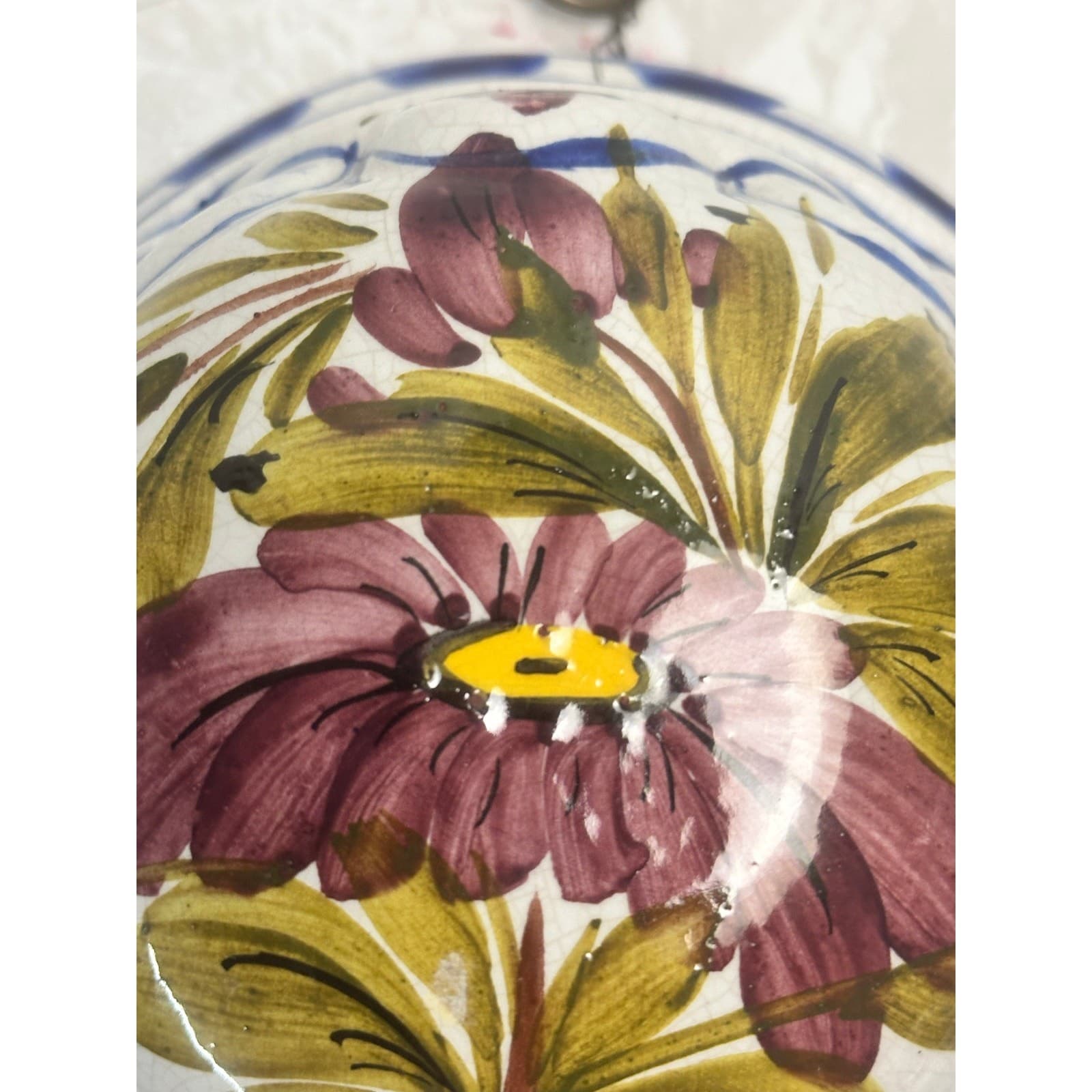 Italian Ceramiche ABC Bassano Hand Painted 5.5" Purple Green Floral Mold - Thumbnail 3