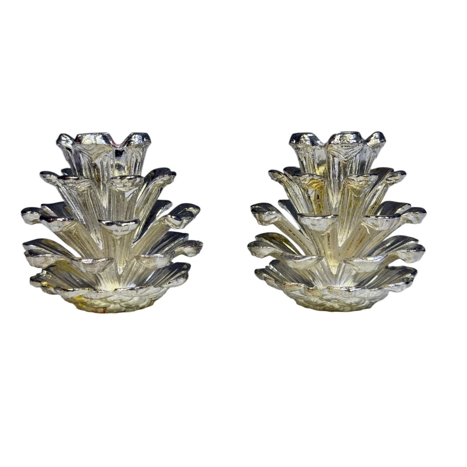 Home for the Holidays Vintage 1997 Silverplate Pine Cone Christmas Candleholders - Thumbnail 2