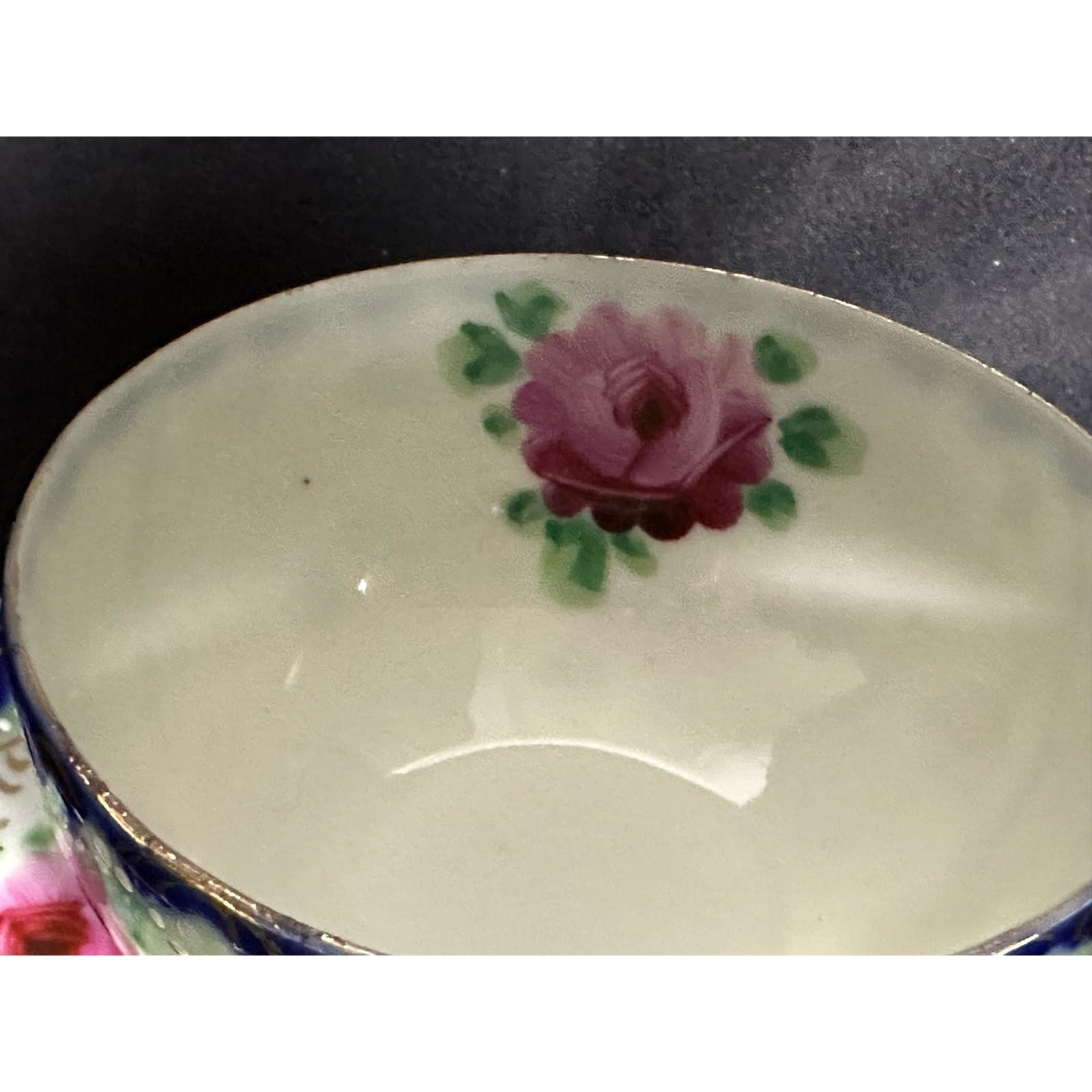 Floral Rose Porcelain Teacup and Saucer Unmarked VG - Thumbnail 6