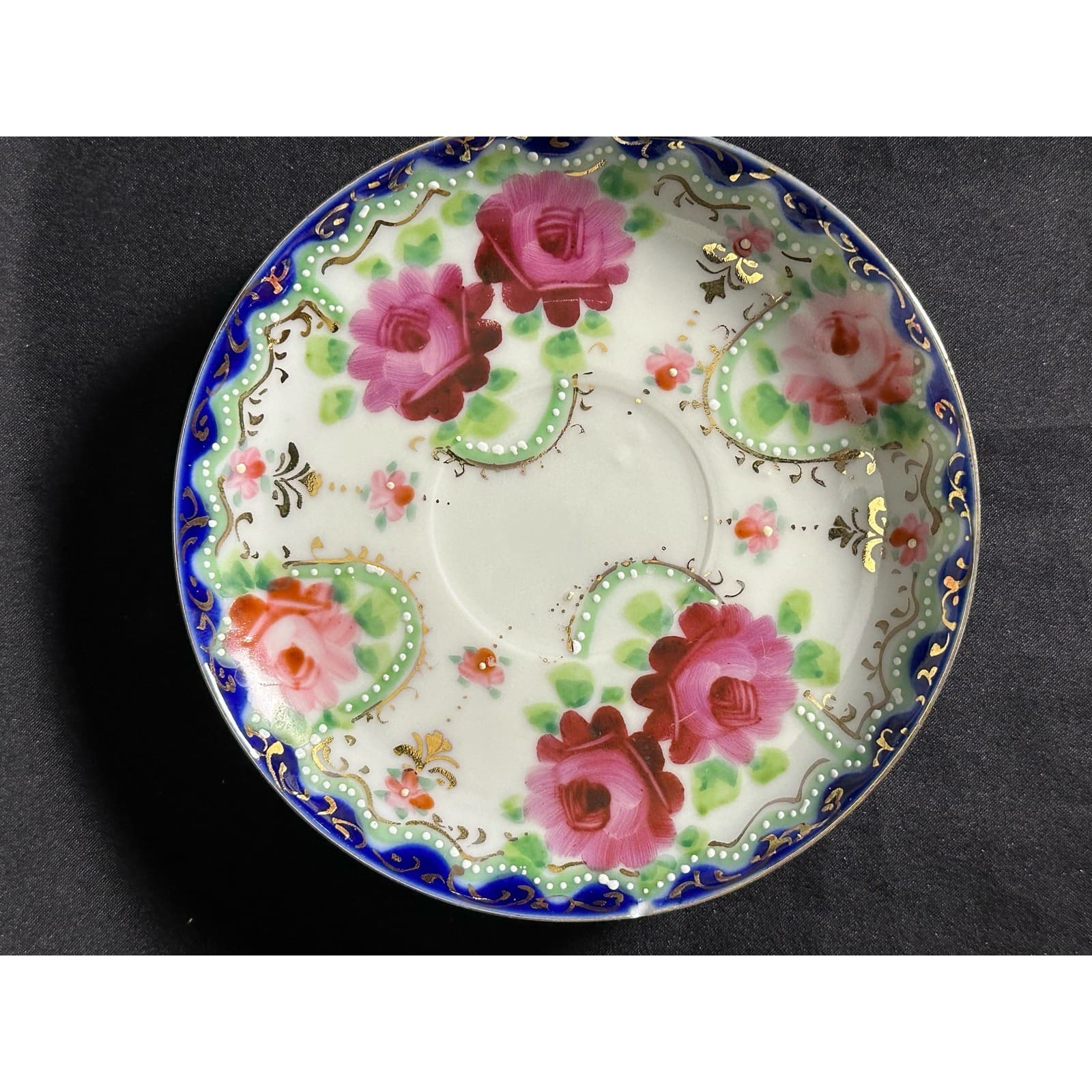 Floral Rose Porcelain Teacup and Saucer Unmarked VG - Thumbnail 7