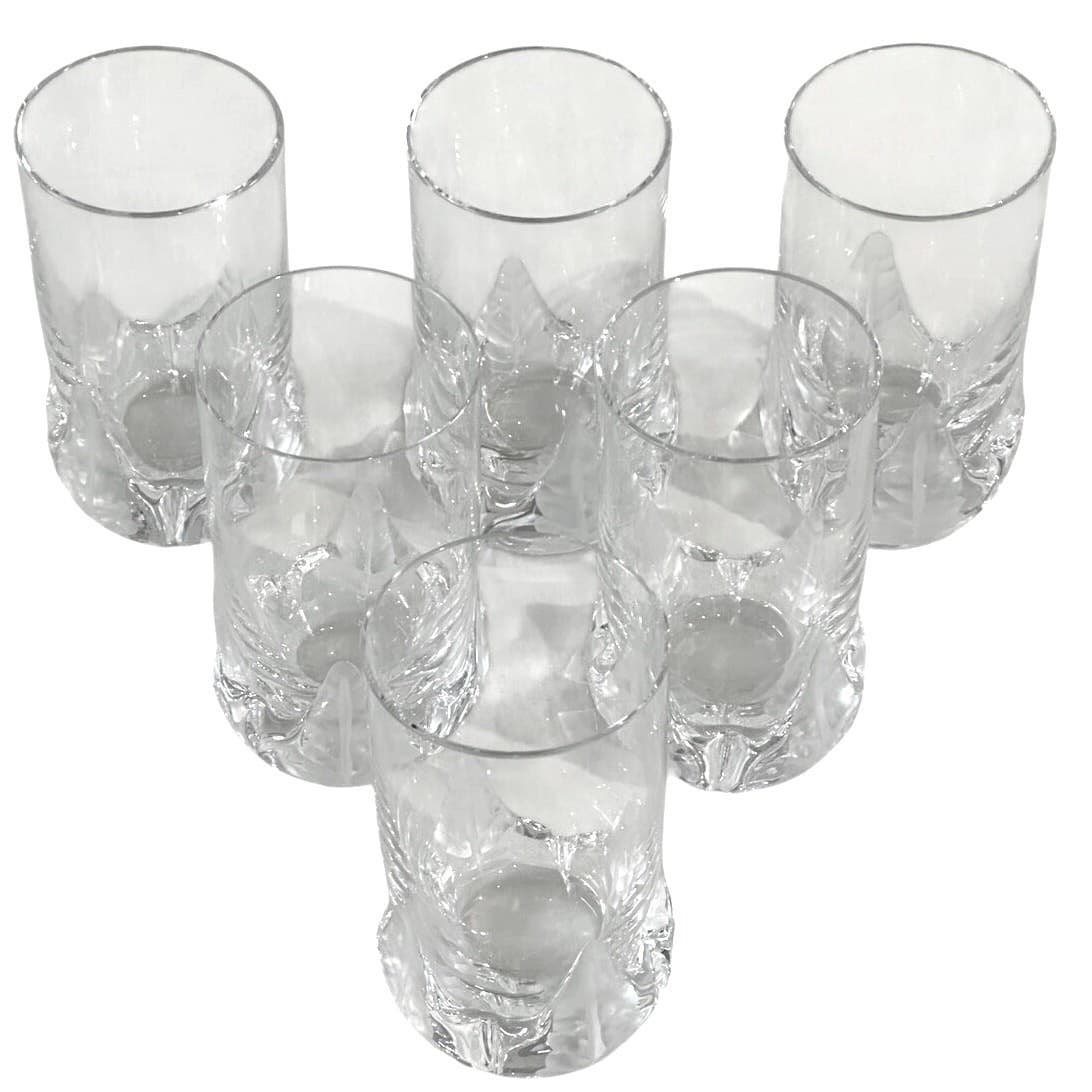 Heavy Crystal Elegant Embellished Frosted 3D Leaf Base Highball Glasses-Set of 6