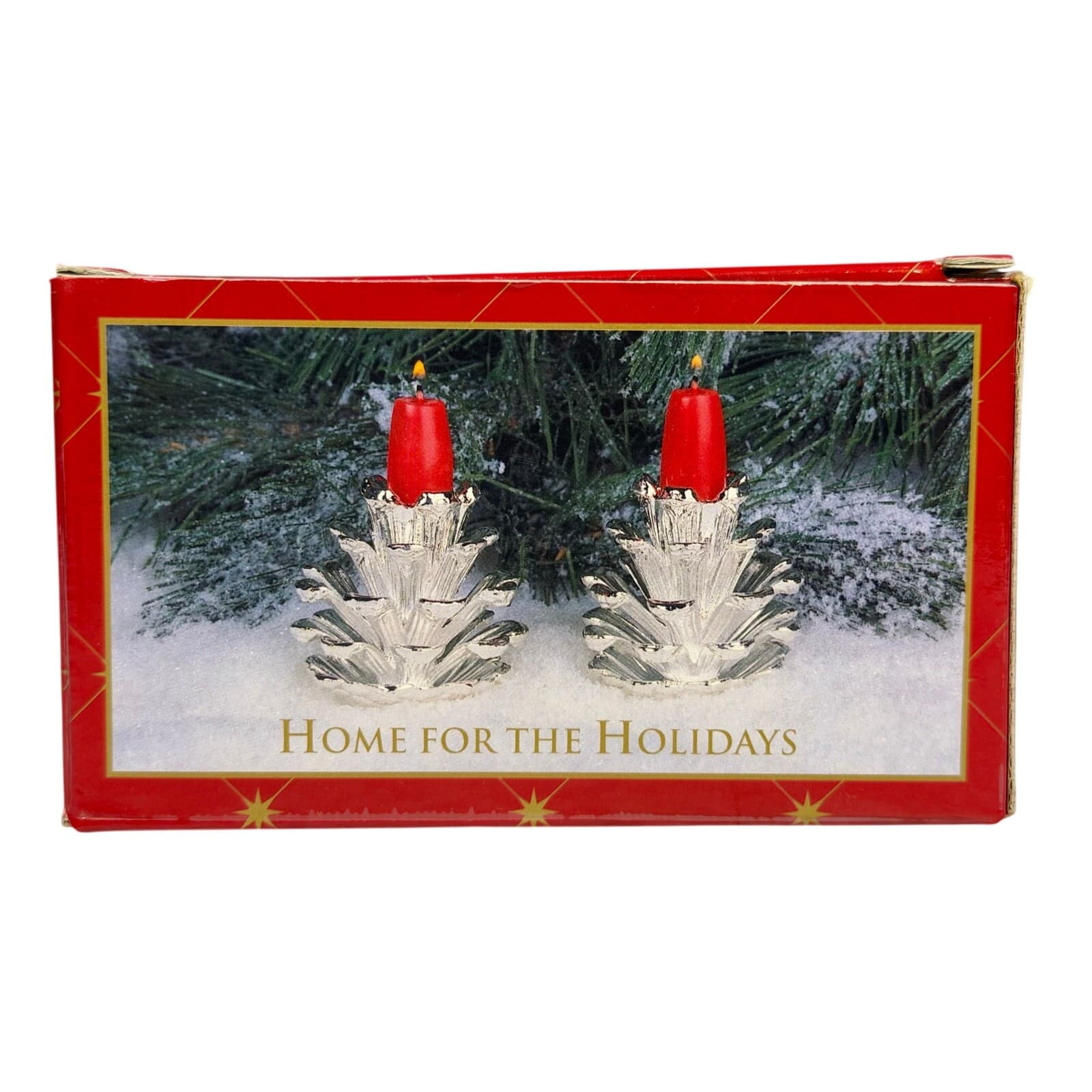Home for the Holidays Vintage 1997 Silverplate Pine Cone Christmas Candleholders