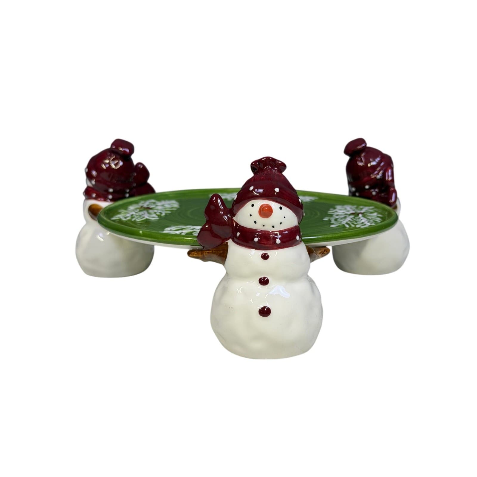 Foreside Snowmen Pedestal 8" Round Holiday Serving Platter