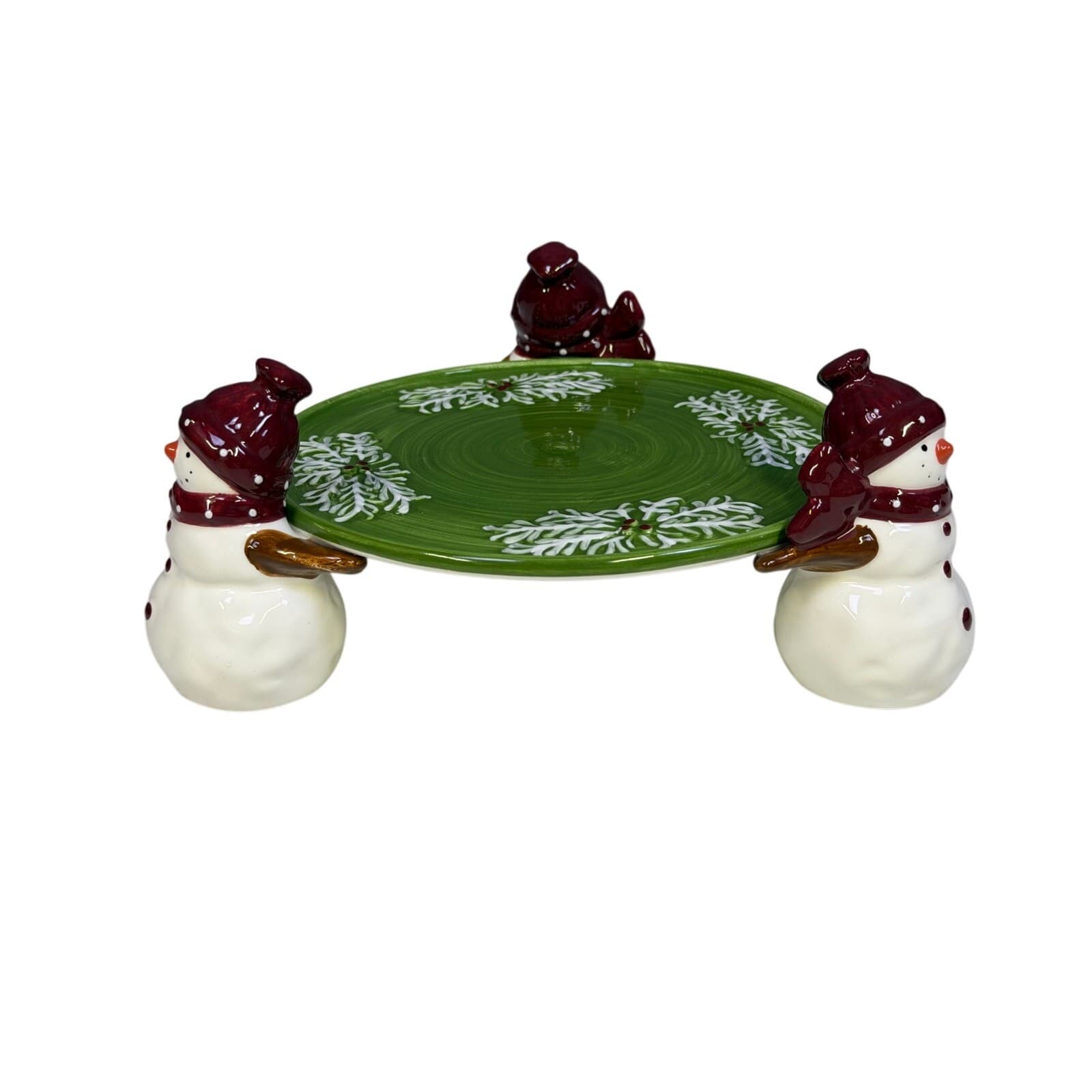 Foreside Snowmen Pedestal 8" Round Holiday Serving Platter - Thumbnail 2