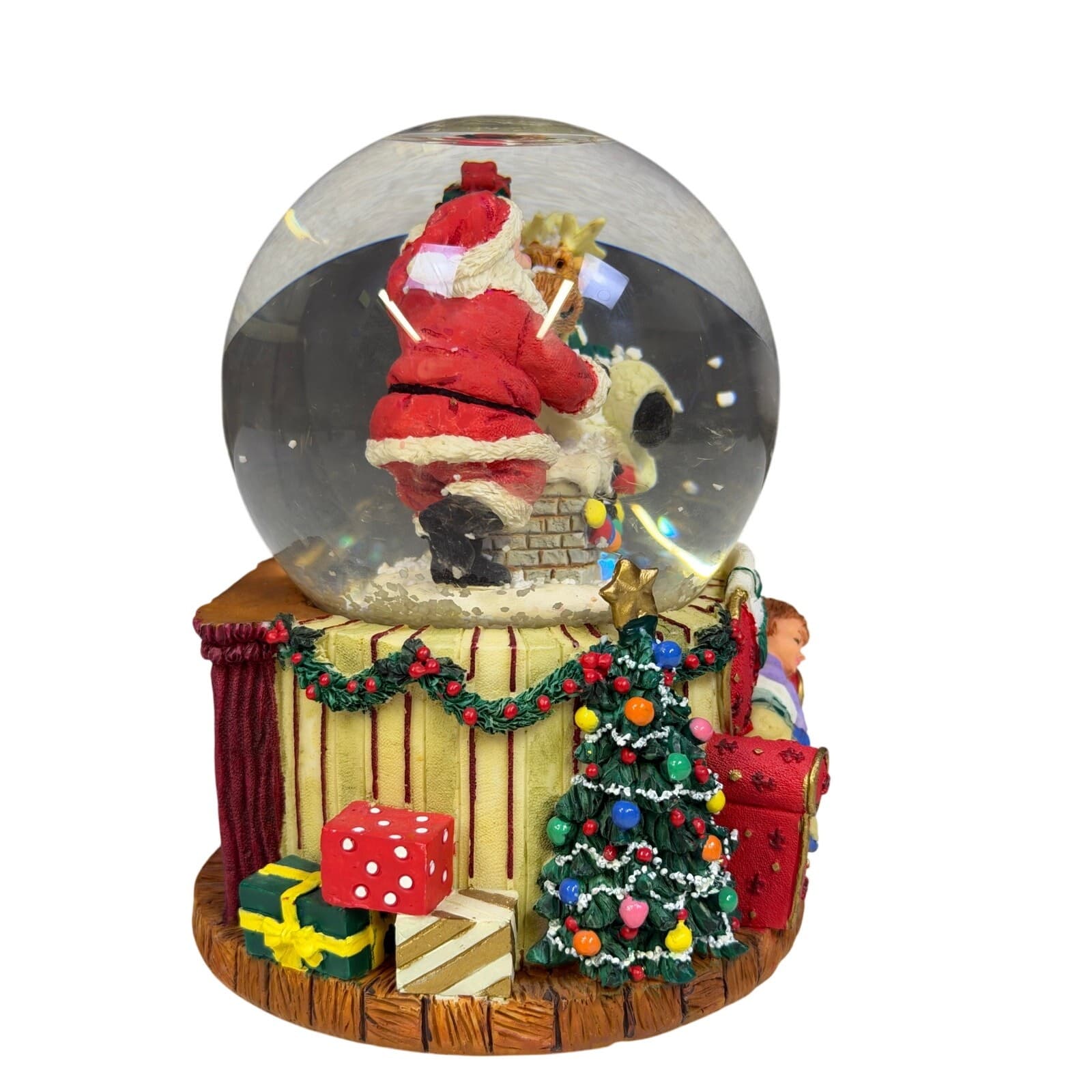 Santa Reindeer Chimney Holiday Night Before Christmas Musical Snow Globe - Thumbnail 4