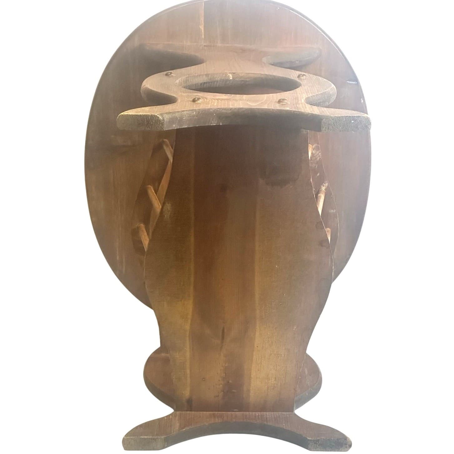 Retro Mid Century Modern Oval Wooden Side Table Spindled Magazine Rack-Rare - Thumbnail 4