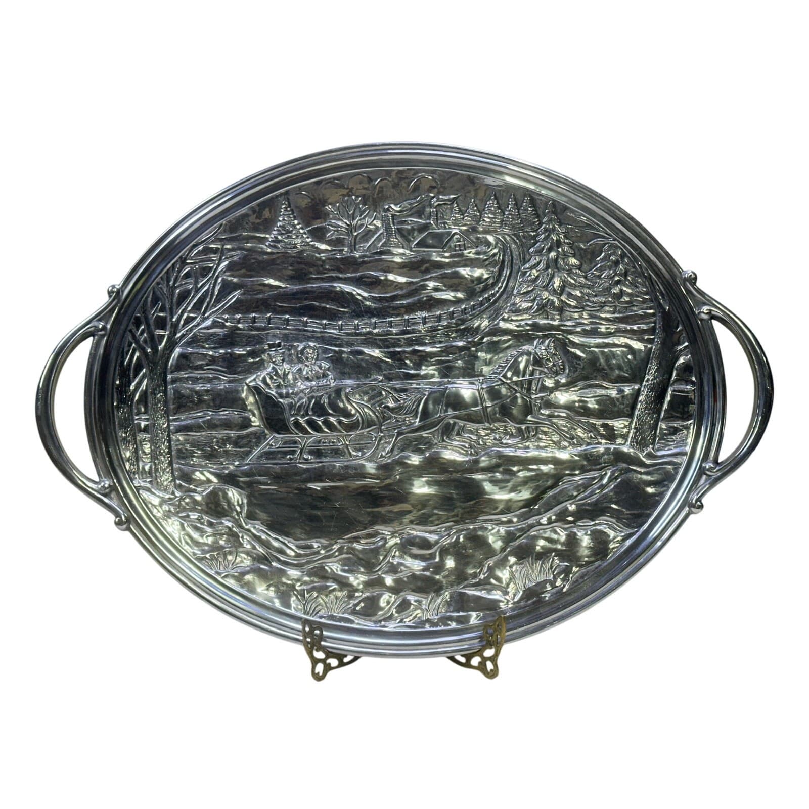 Lenox 'Winter Scene' Large Oval Holiday Serving Tray w/Handles in Original Box