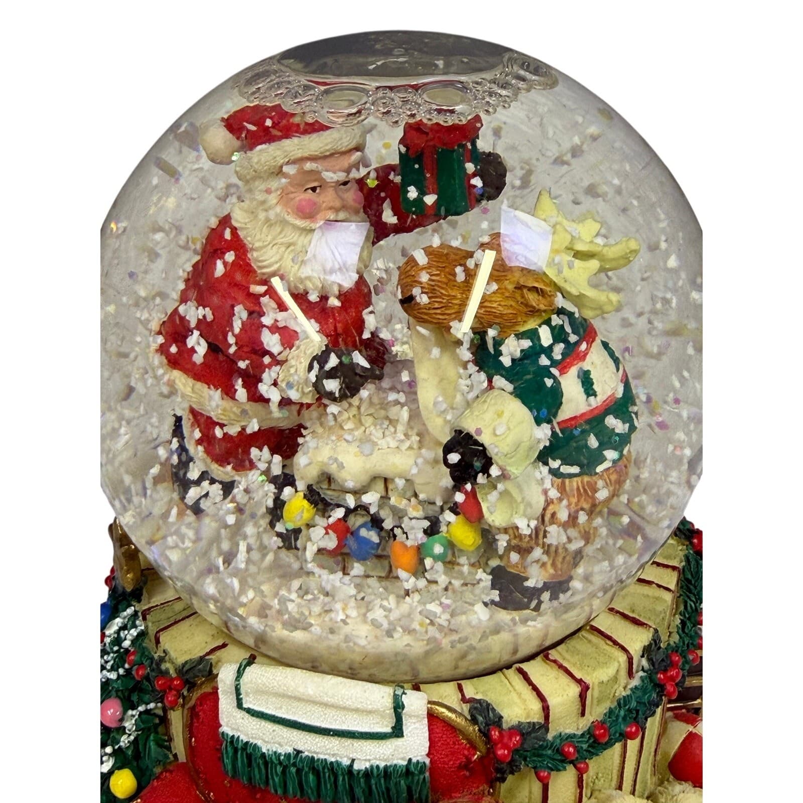 Santa Reindeer Chimney Holiday Night Before Christmas Musical Snow Globe - Thumbnail 5