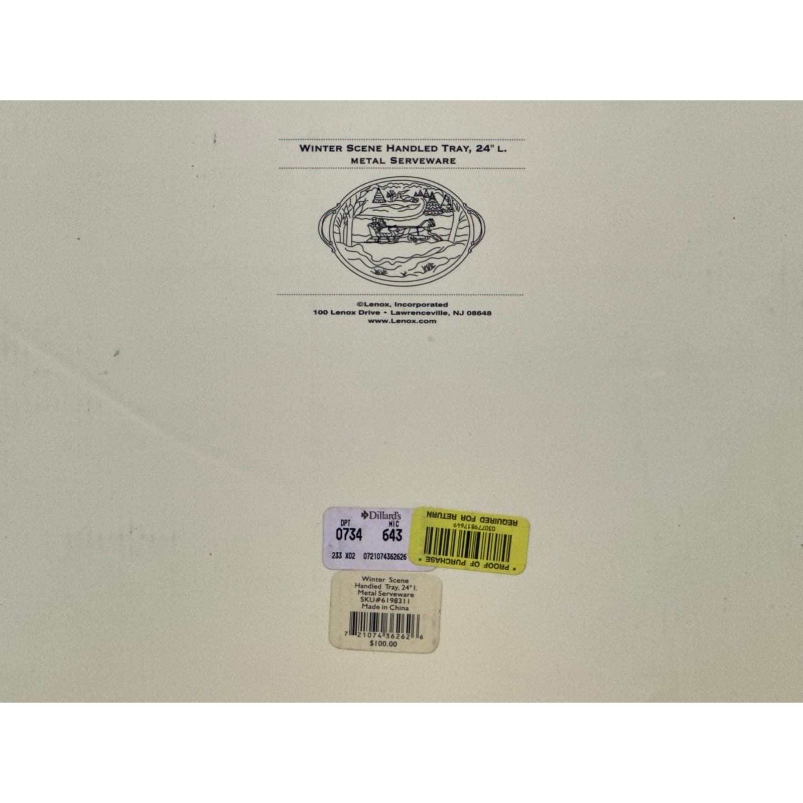 Lenox 'Winter Scene' Large Oval Holiday Serving Tray w/Handles in Original Box - Thumbnail 15