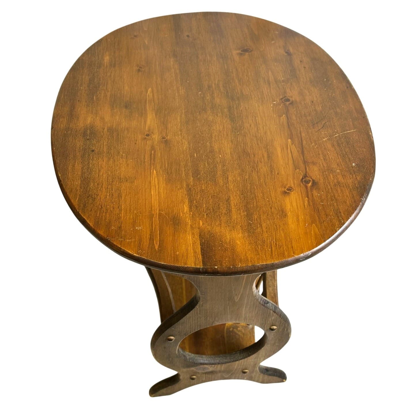 Retro Mid Century Modern Oval Wooden Side Table Spindled Magazine Rack-Rare - Thumbnail 3