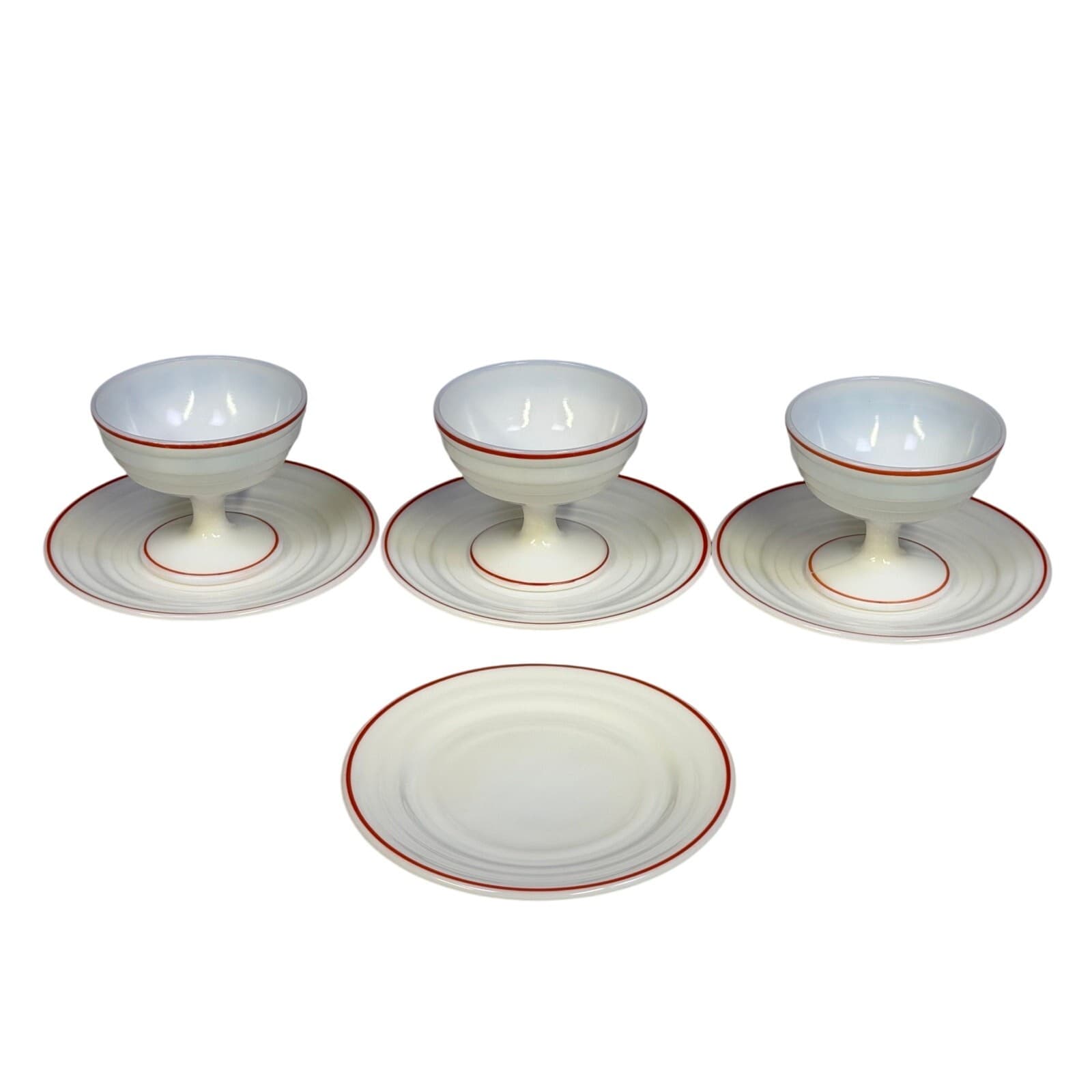 Hazel-Atlas 1930-40's Moderntone Platonite Footed Sherbet Dish & Saucer-Set of 3 - Thumbnail 2